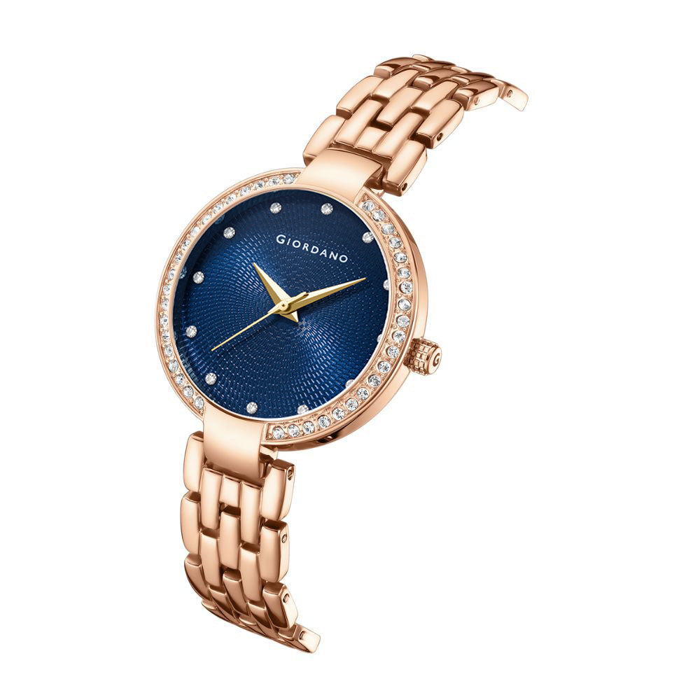 Giordano Analog Watch for Women with Diamond Indices, Stainless Steel Strap and Crystal Embellished Bezel | GD-2141-22