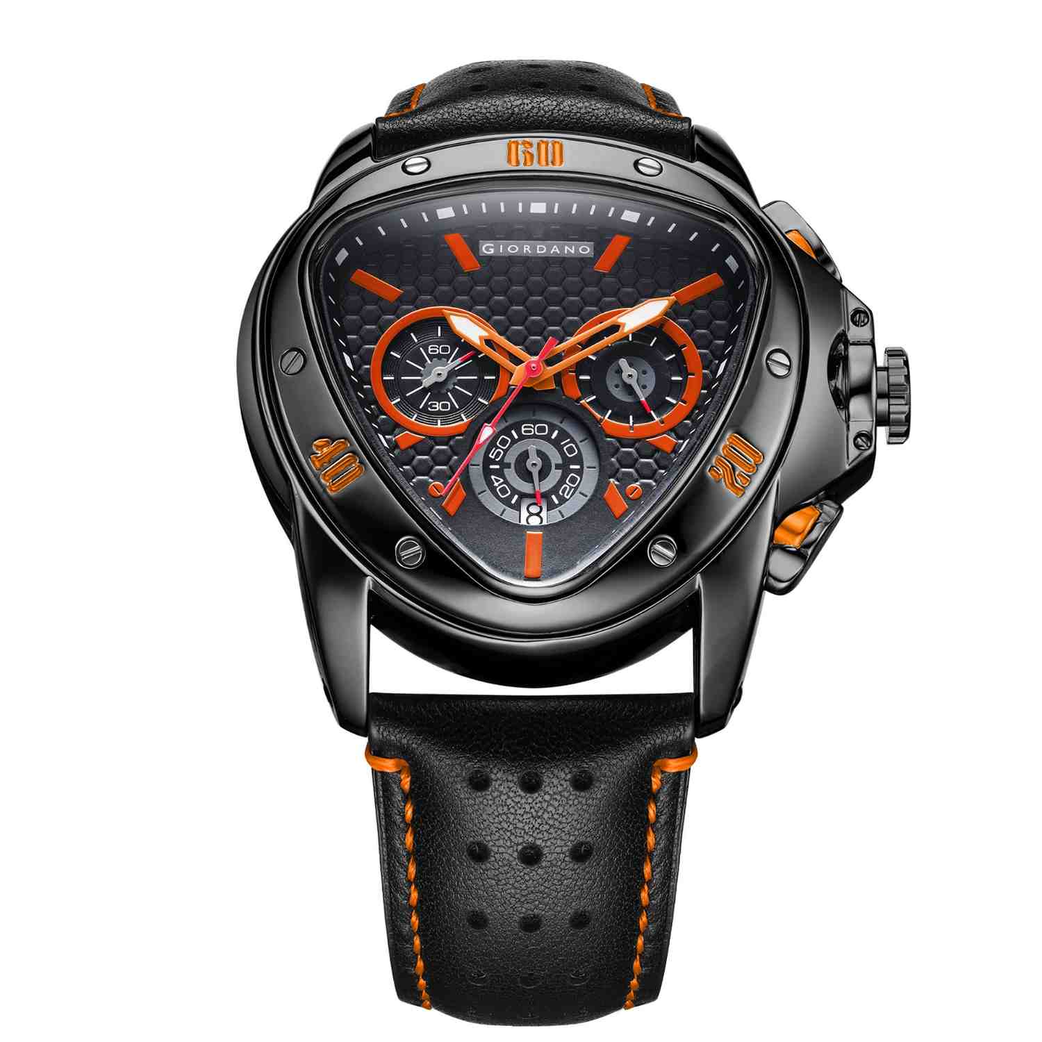 Giordano Multi Function Watch For Men -Unique Triangle Dial, Dual-Date Display With Leather Strap GZ-50132-02