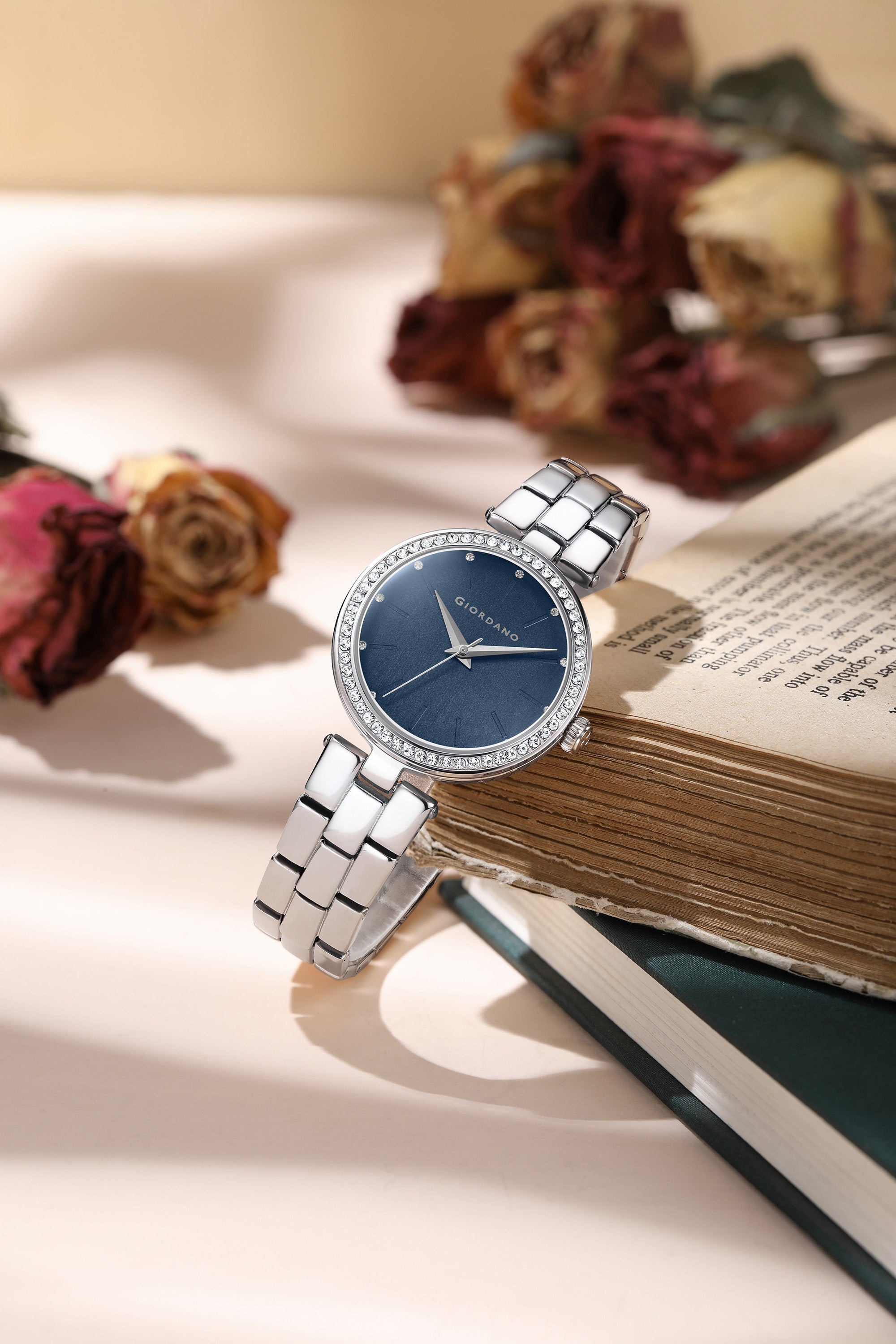 Giordano Analog Watch for Women with Diamond Studded Case and Metal Strap | A2079-44