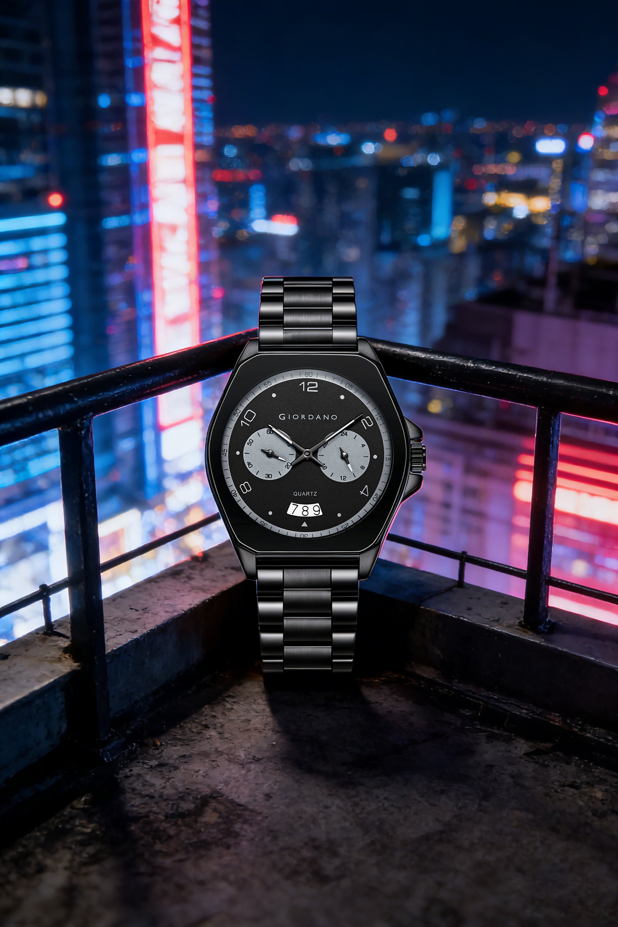 Giordano Elegant Analog Quartz Watch for Men with Multi-Function Hexagonal Dial, Date Display and Stainless Steel Strap - GZ-50213-11