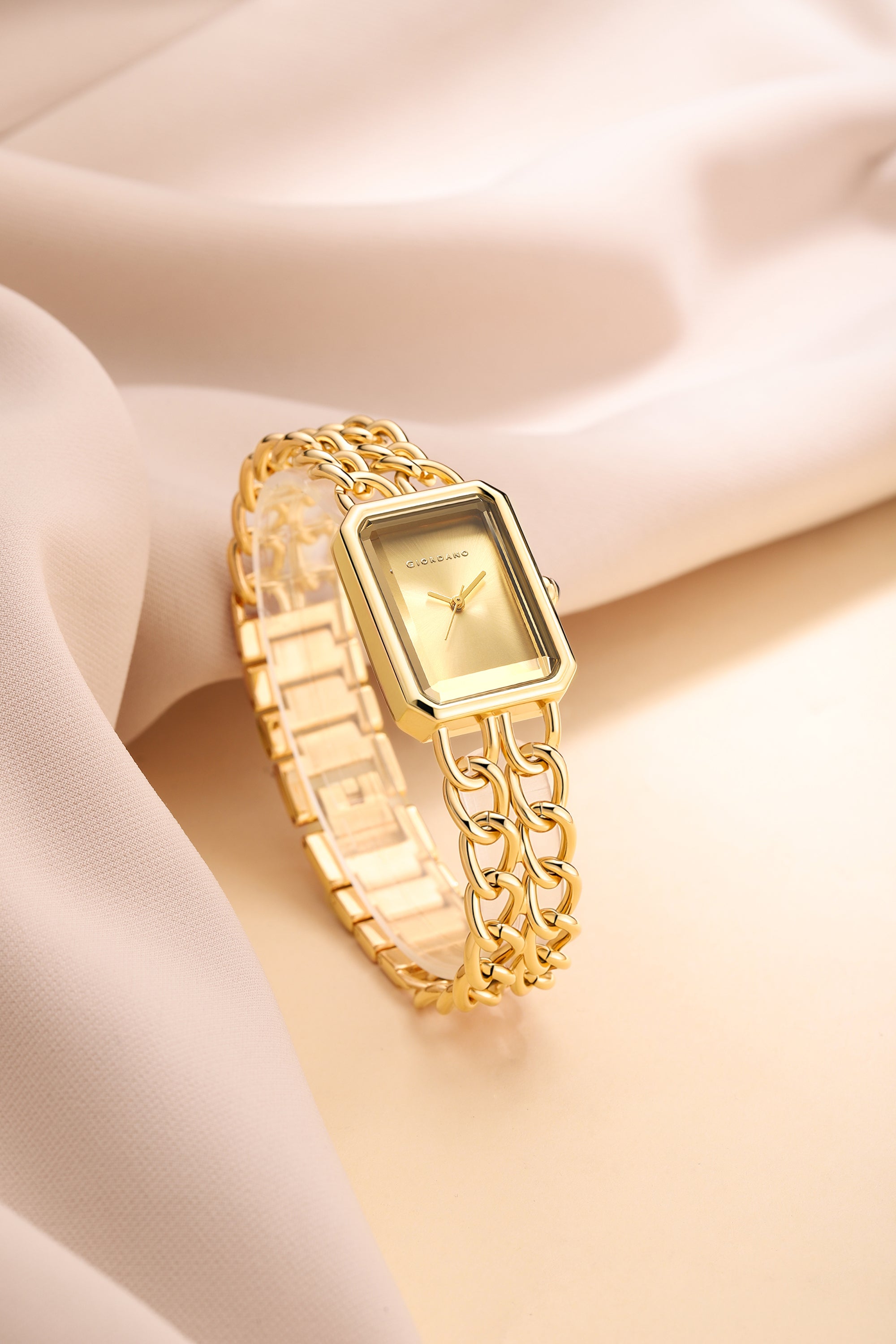 Giordano Elegant Watch for Women with Analog Display, Quartz Movement, Rectangular Case & Stainless Steel Chain Starp - GZ-60128-33
