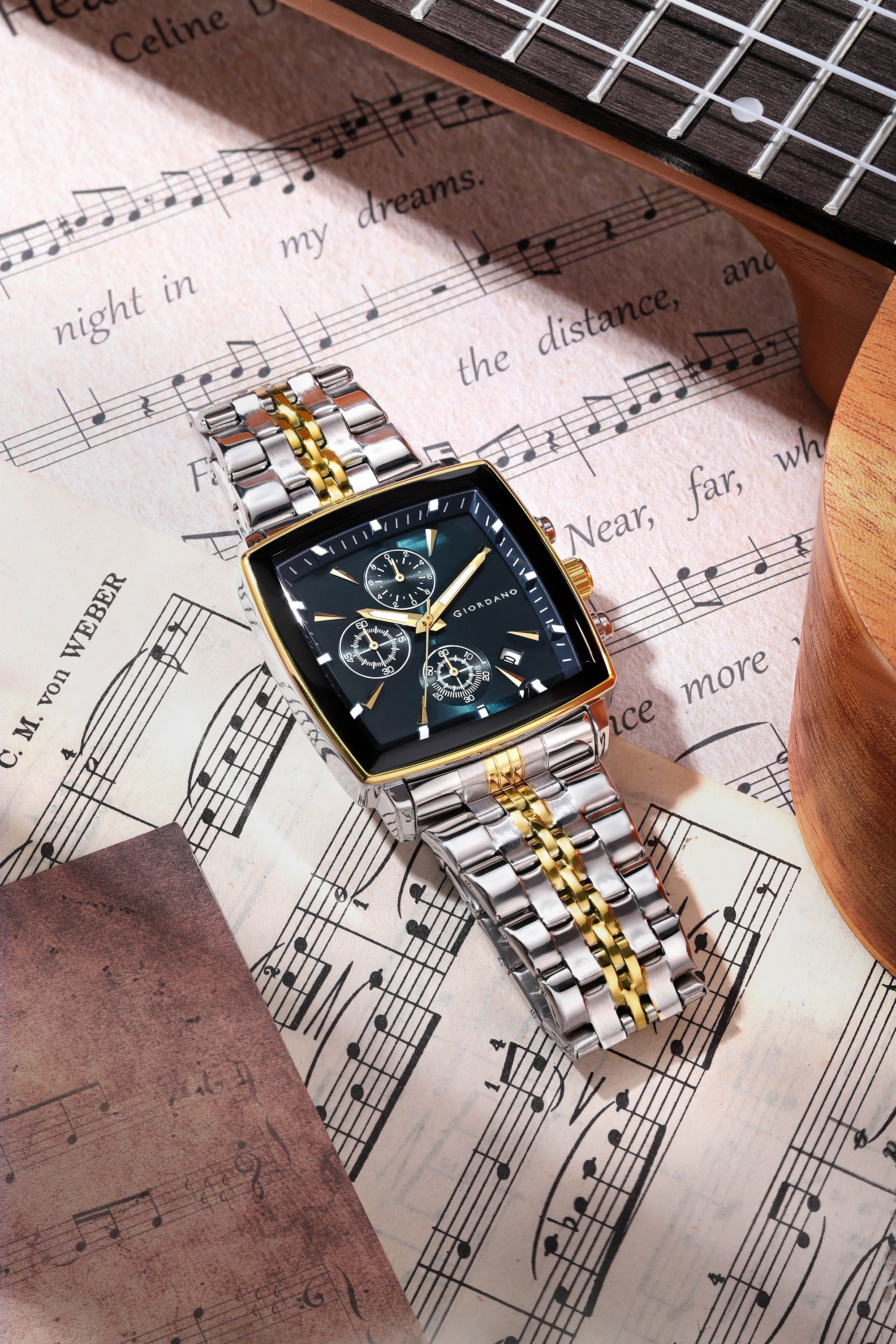 Giordano Multi Function Watch For Men With Square Blue Dial, Stainless Steel Strap And Date Display GZ-50138-44