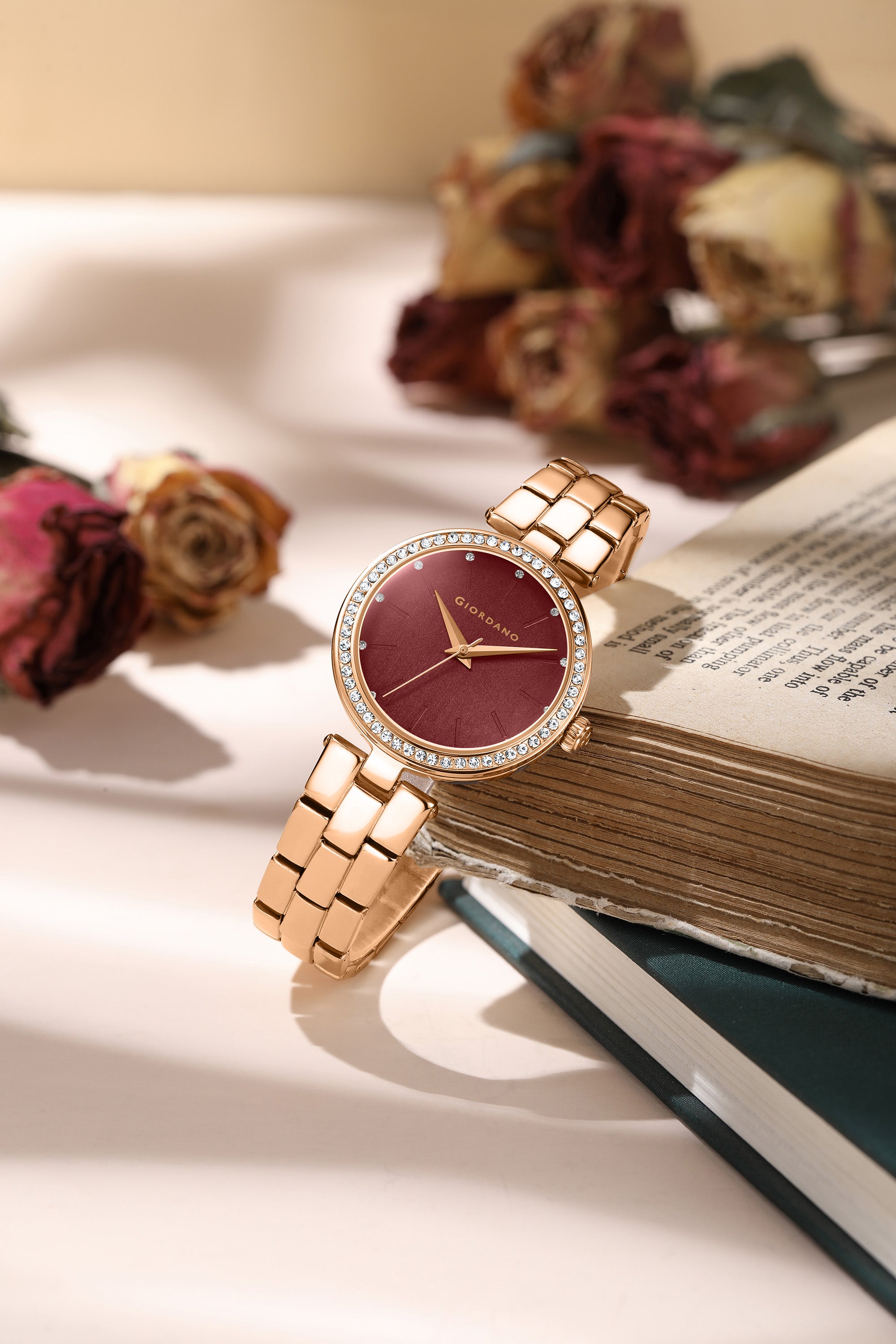 Giordano Analog Watch for Women with Diamond Studded Case and Metal Strap | A2079-22