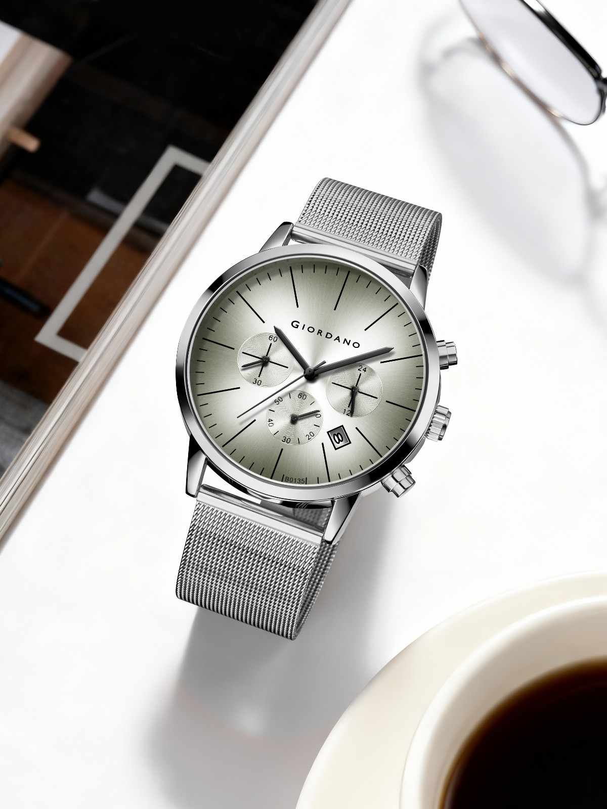 GIORDANO Formal Chronograph Watch for Men with Round Dial, Mesh Metal Strap, and Date Display - GZ-50183-22