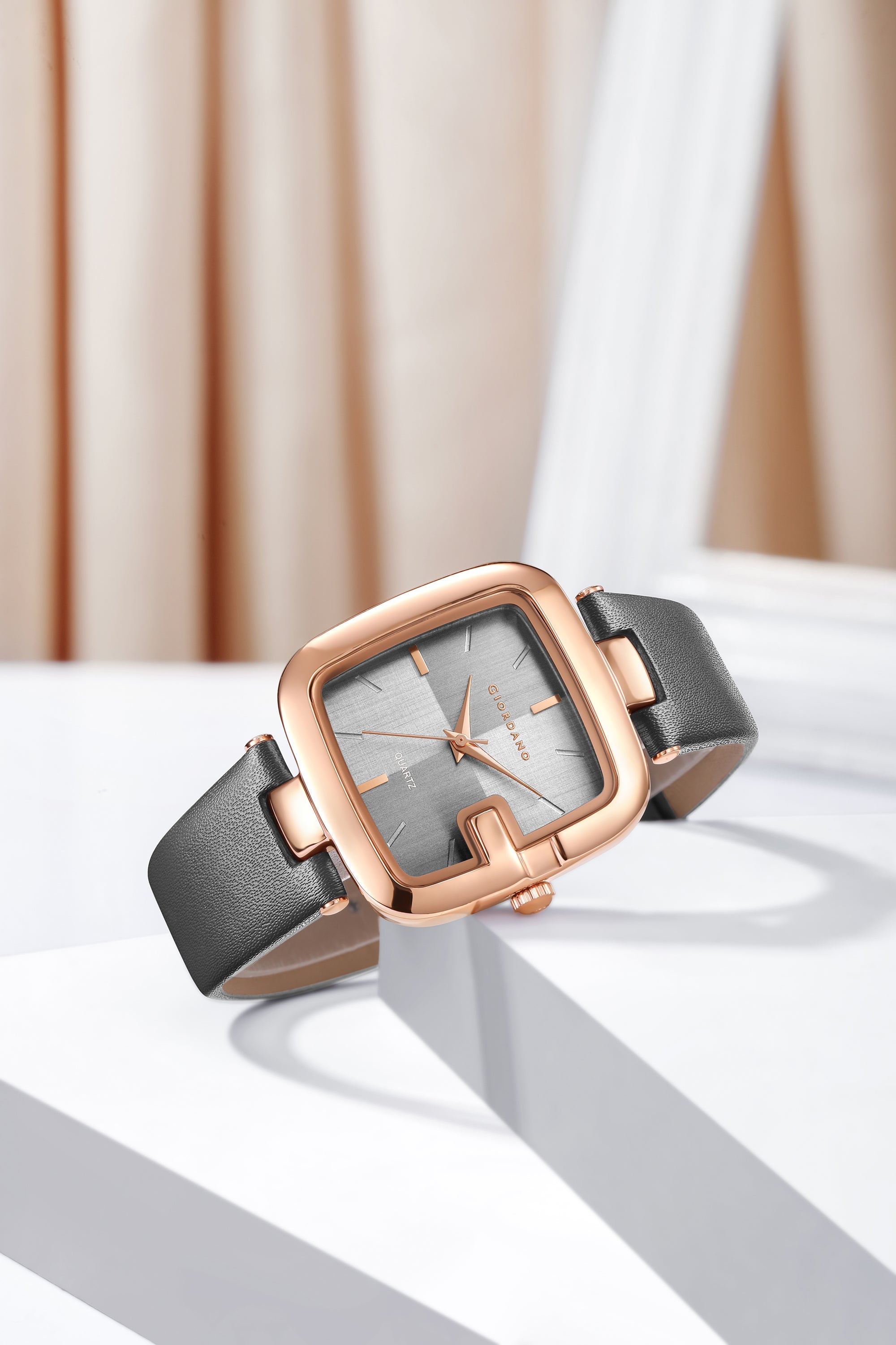 Giordano Monogram Watch for Women Square Dial with Leather Strap Fashionable Design, Water Resistant Quartz Analog – Perfect for Casual & Office Wear GZ-60089-05