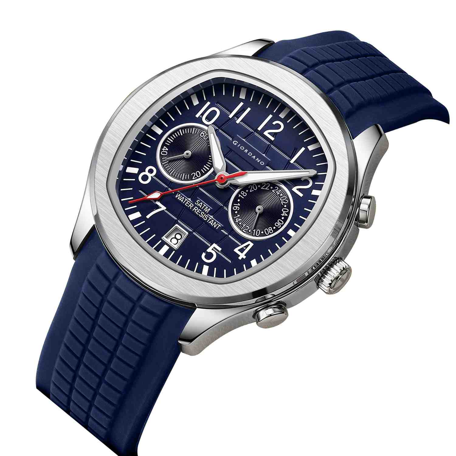 Giordano Two Eyed Multifunction Watch for Men – 50 ATM Water Resistance, Date Display,Textured Dial and Silicon Strap GZ-50158-03
