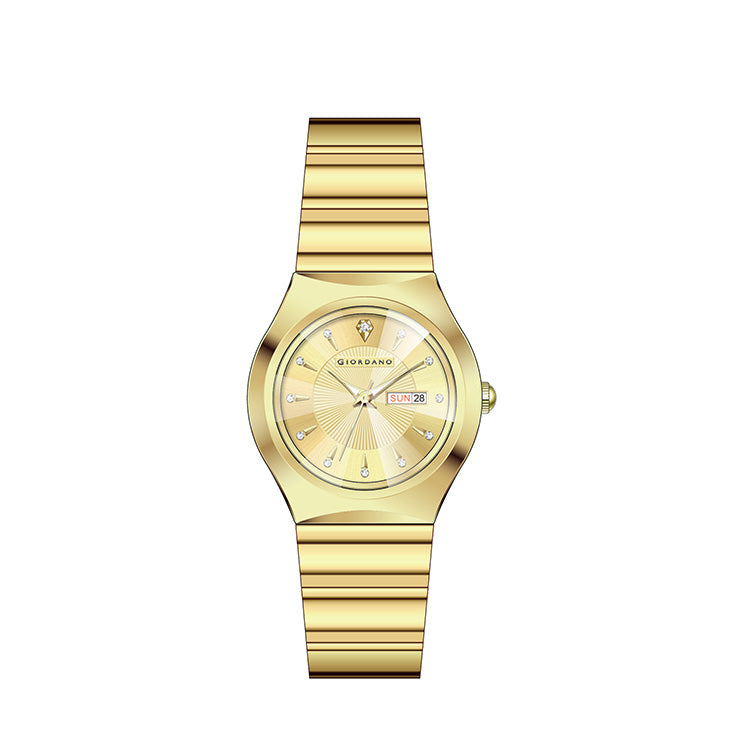 Giordano Analog Pair Watch For Unisex With Round Dial, Crystal Indices , Date Display And Stainless Steel Strap GZ-990-SET-11