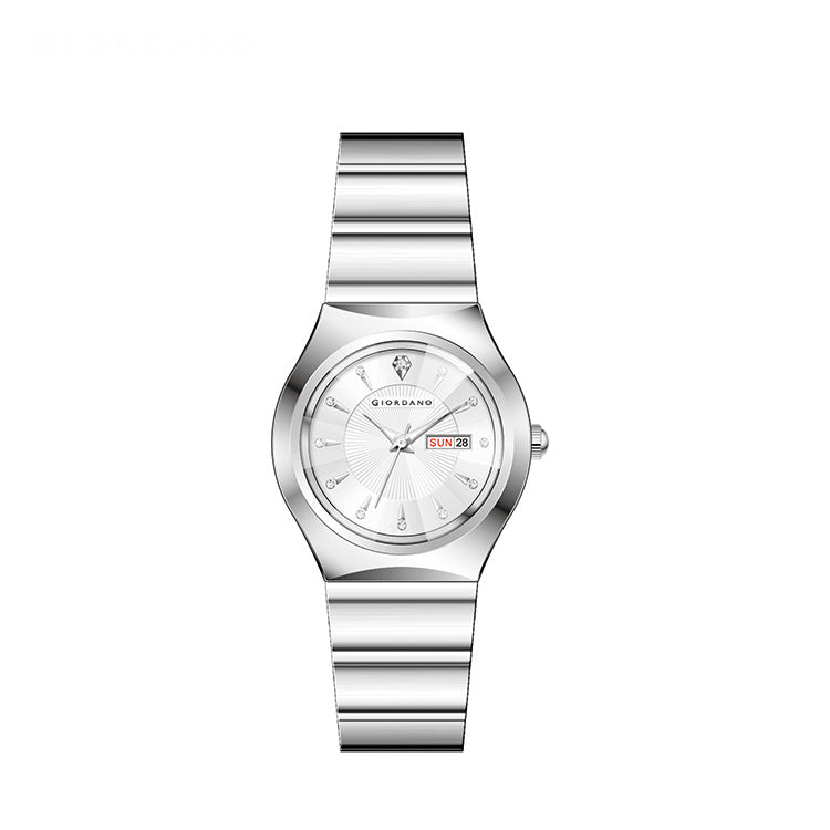 Giordano Analog Pair Watch For Unisex With Round Dial, Crystal Indices , Date Display And Stainless Steel Strap GZ-990-SET-33