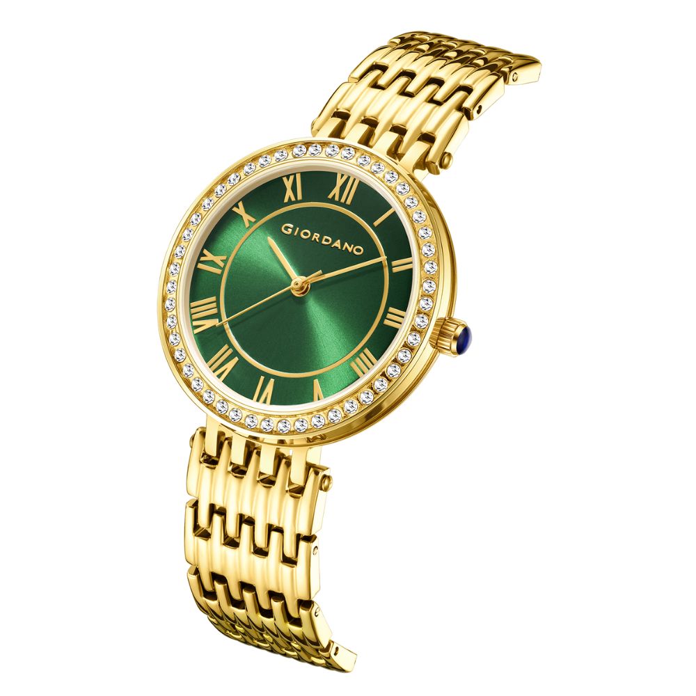 Giordano Eleganza Collection Watch for Women with Stainless Steel Strap and Crystal Embellished Bezel, Roman Numerals-A2083-11A
