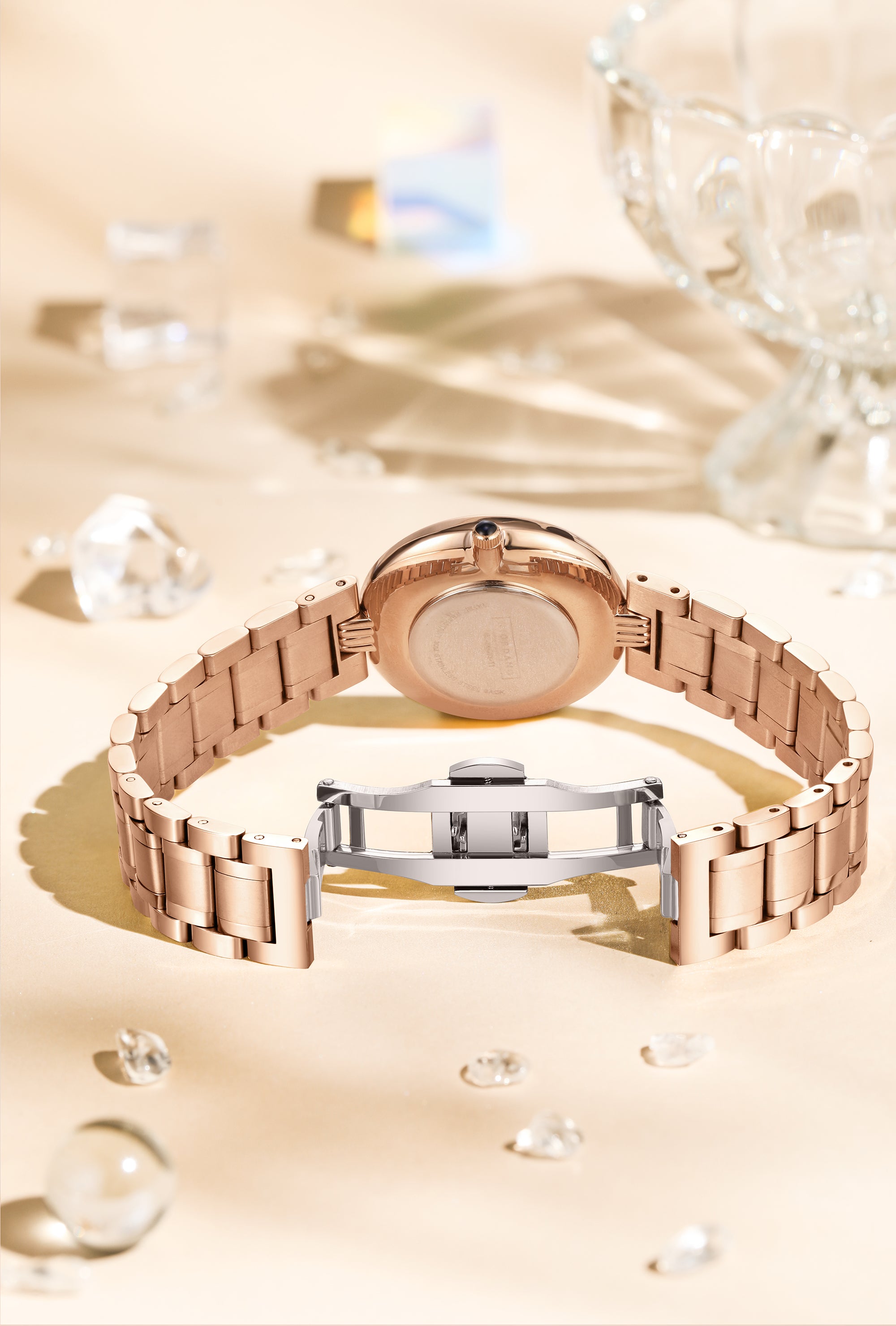 Giordano Rose Gold  Dancing Diamonds Collection Analogue Watch for Women with Elegant Stainless Steel Strap and 3 Hand Mechanism GZ-60083-33
