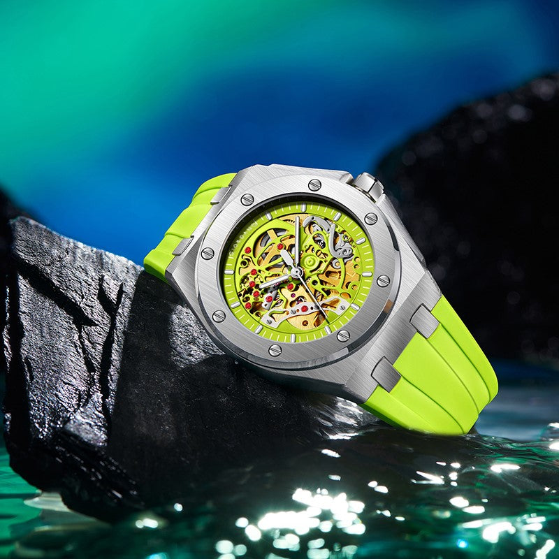 Giordano Automatic Watch for Men – Mechanical Skeleton Dial,Transparent Gear Display, Silicon Strap | GZ-50129-03