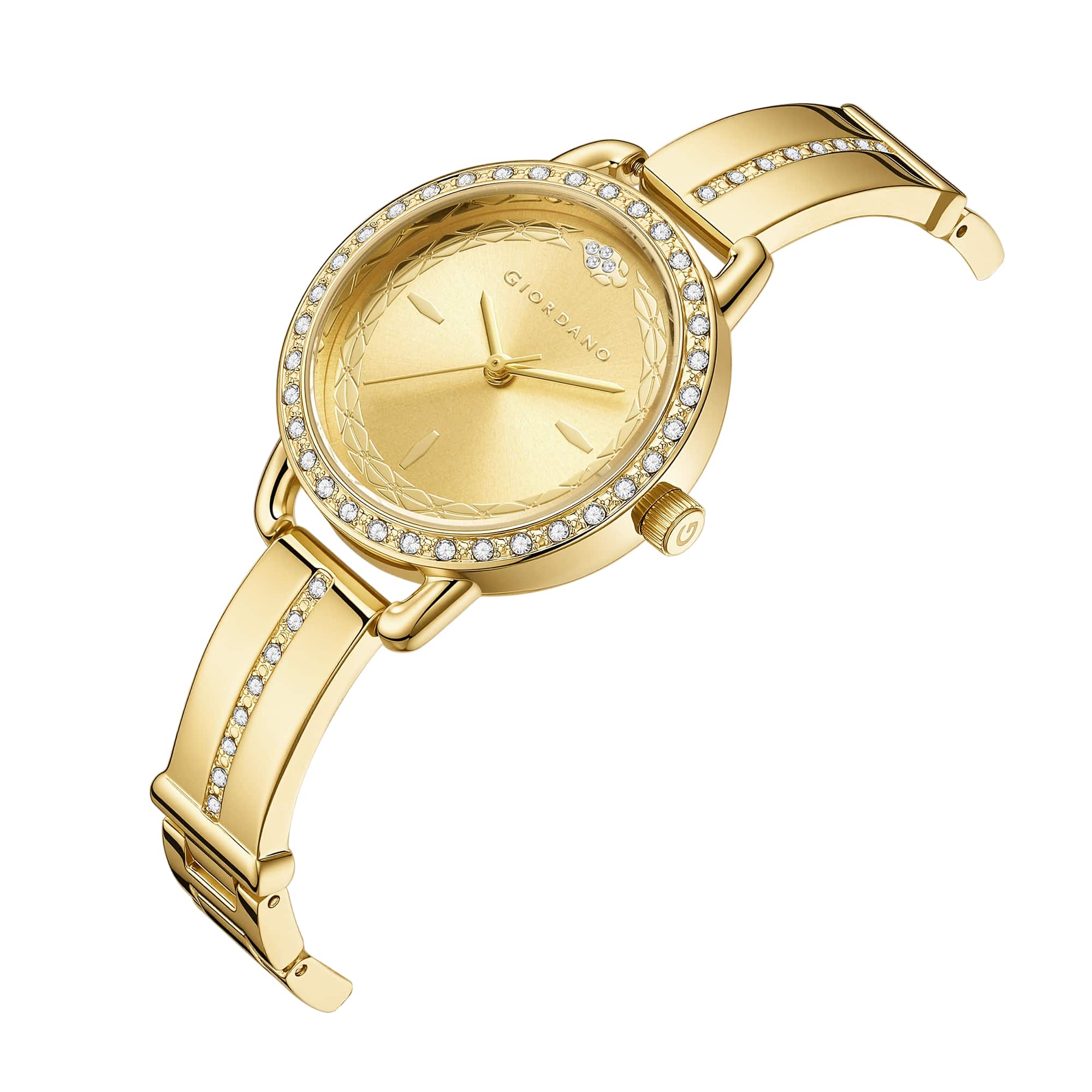 Giordano Luxury Fashion Analog Watch for Women with Elegant Dial, Crystal-Studded Bezel, Stainless Steel Strap & Water Resistant GZ-60133-22