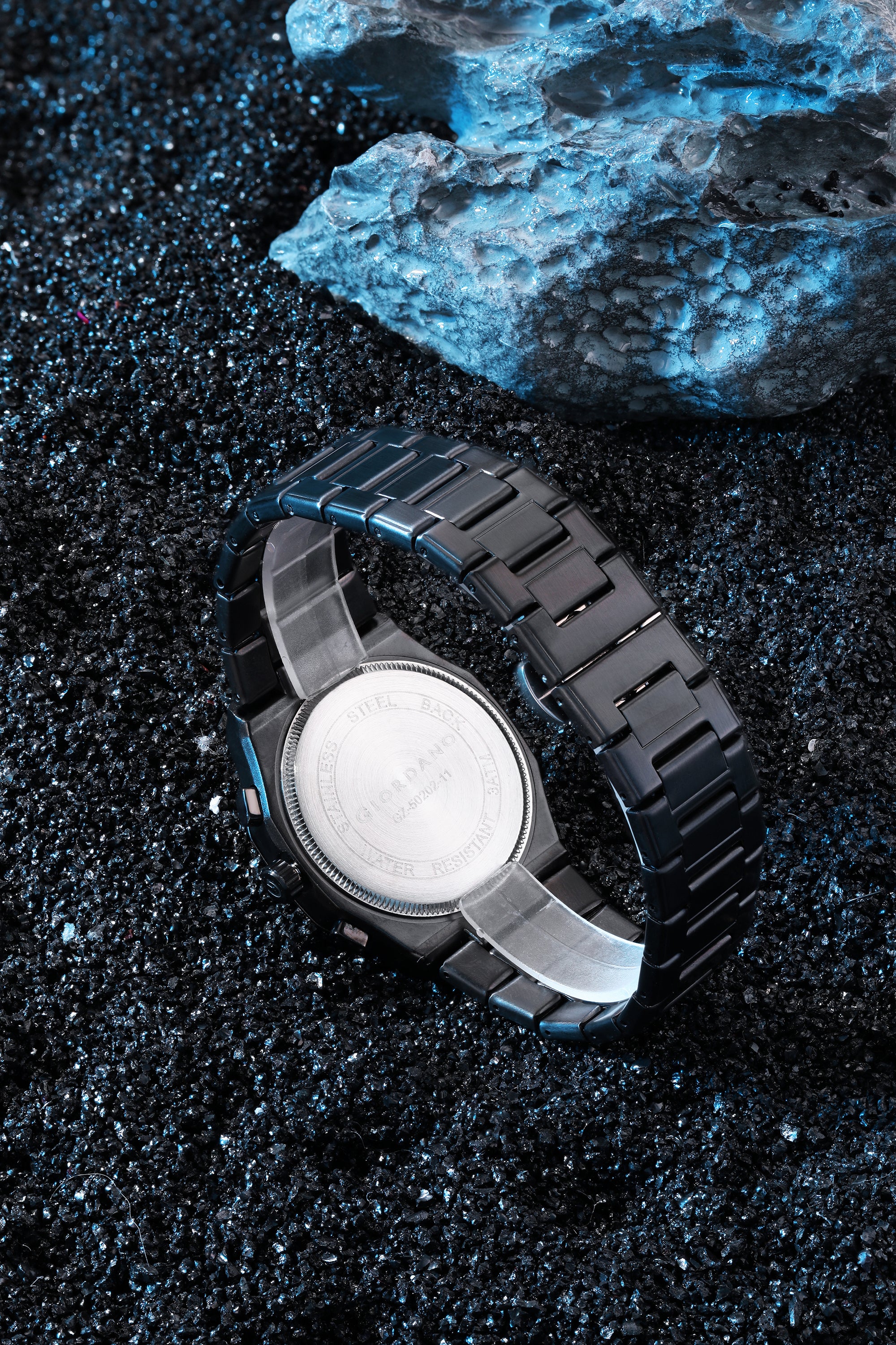Giordano Chronograph Analog Quartz Watch for Men with Round Black Dial, Octgonal case, Date Function, Luminous Hands and Hour Markers, Black Stainless Steel Strap - GZ-50202-11