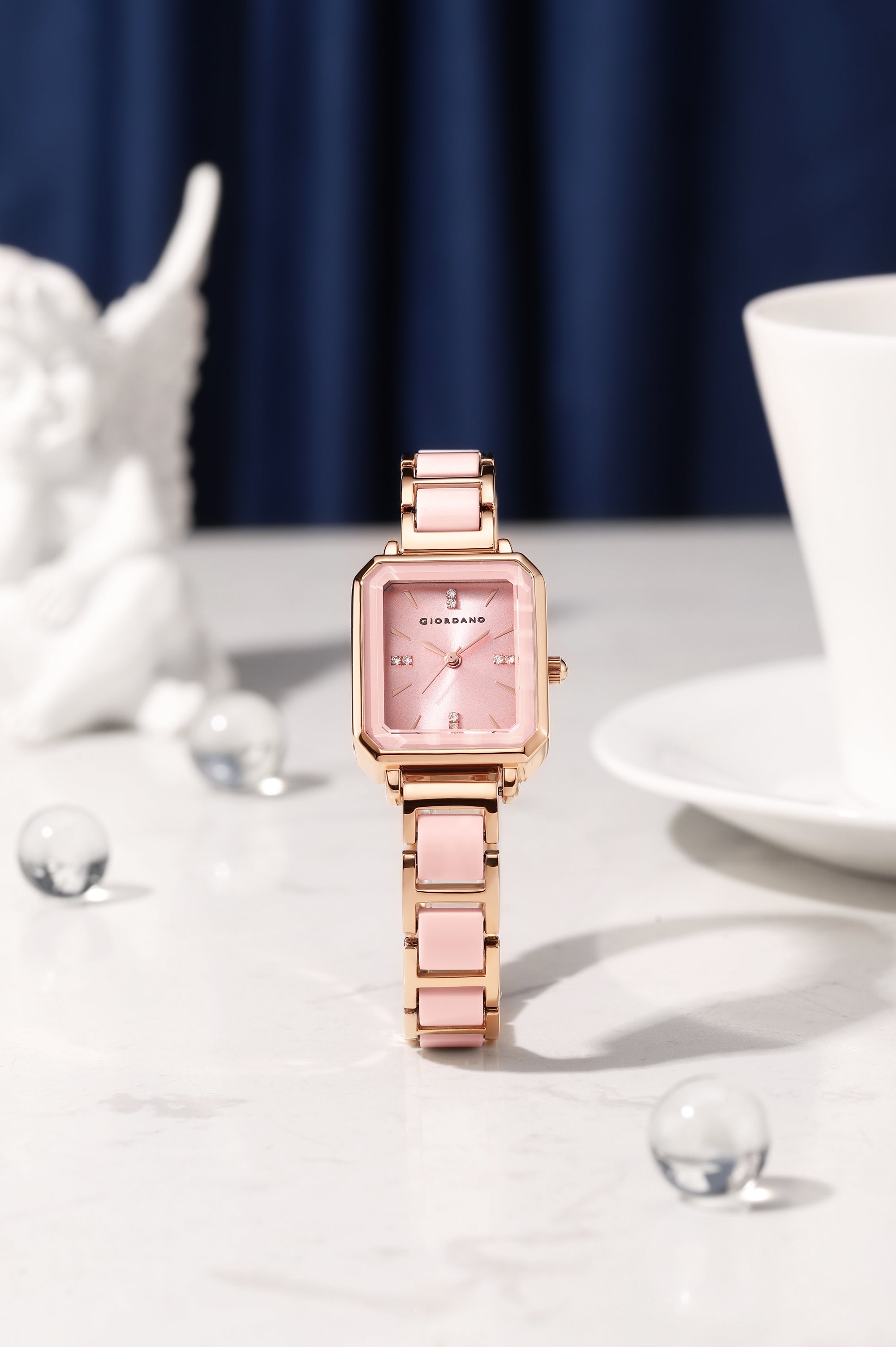 Giordano Classic  Rectangular Dial Watch for women with Crystal Markers and dual tone stainless steel Strap GZ-60101-22