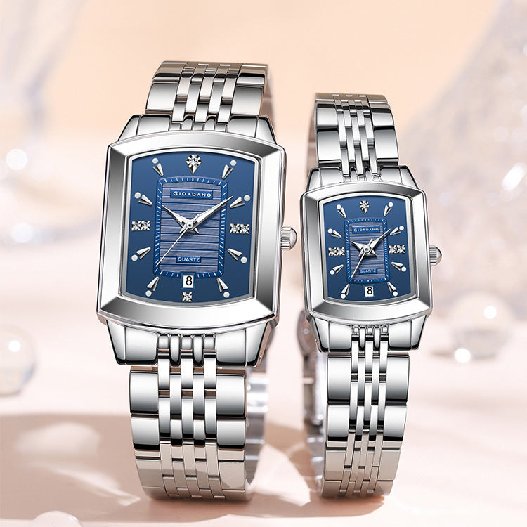 Giordano Analog Pair Watch For Unisex With Round Dial, Crystal Indices , Date Display And Stainless Steel Strap GZ-991-SET-44