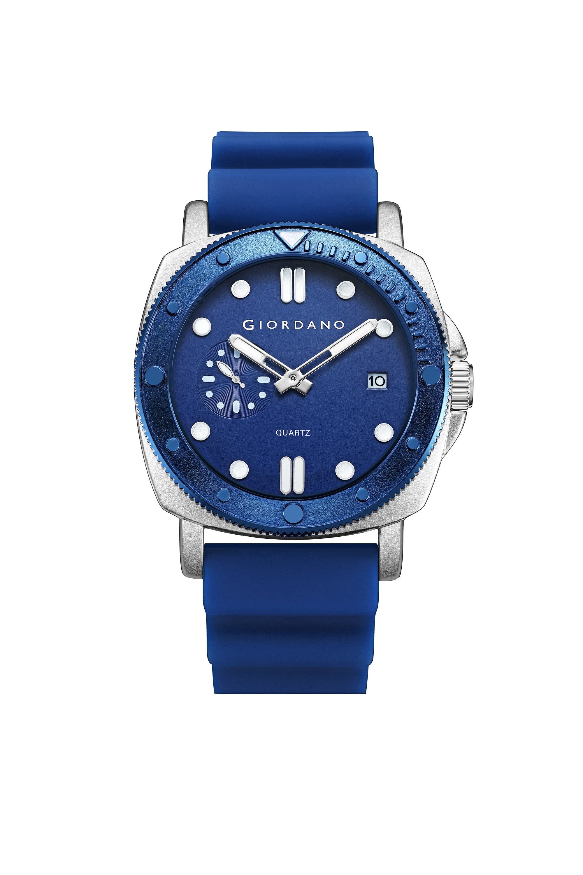 Giordano Analog Quartz Watch for Men with Round Dial, Luminous Hours Markers, Date Display, Small Seconds Sub-Dial and Wavy Pattern Silicone Strap - GZ-50214-02
