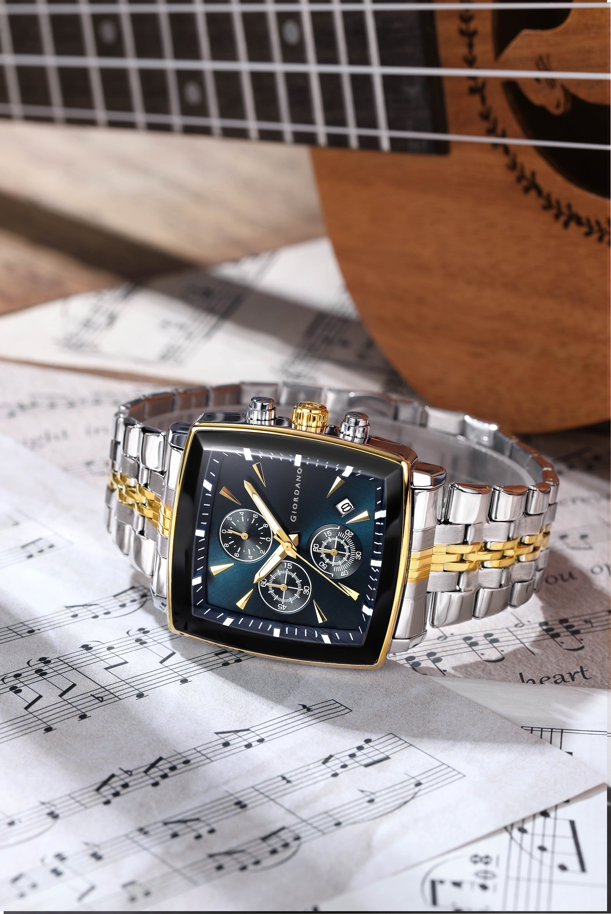 Giordano Multi Function Watch For Men With Square Blue Dial, Stainless Steel Strap And Date Display GZ-50138-44