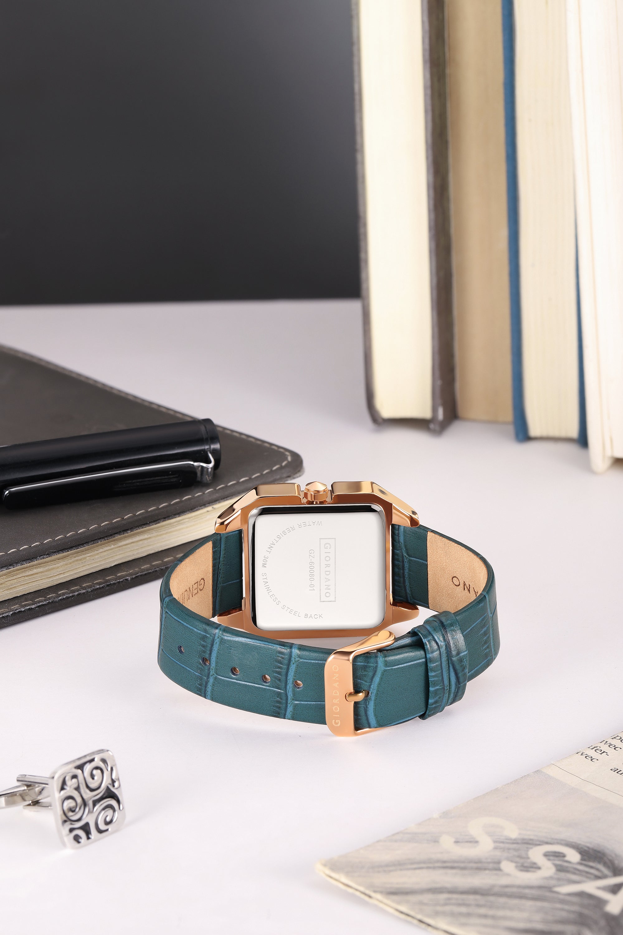 Giordano Vintage Square Watch for Women with Classic Roman Indices and Leather Strap - GZ-60080-01