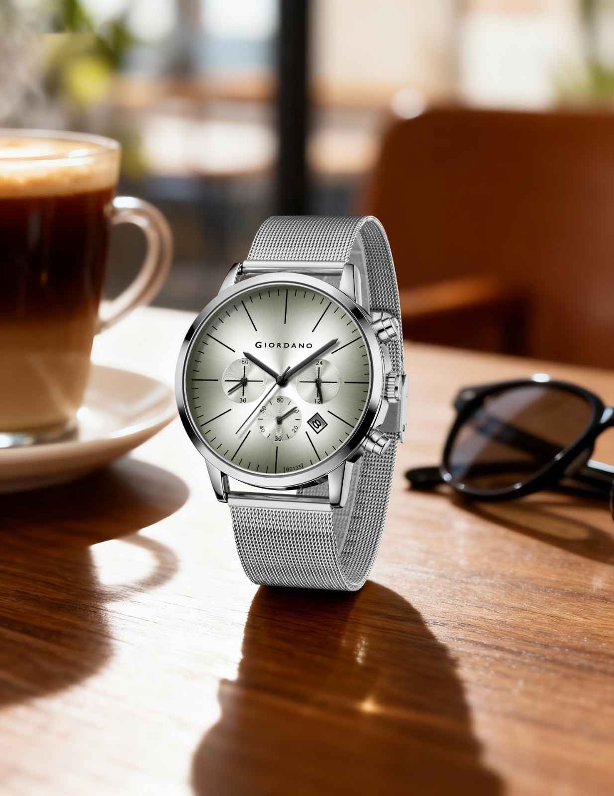 GIORDANO Formal Chronograph Watch for Men with Round Dial, Mesh Metal Strap, and Date Display - GZ-50183-22