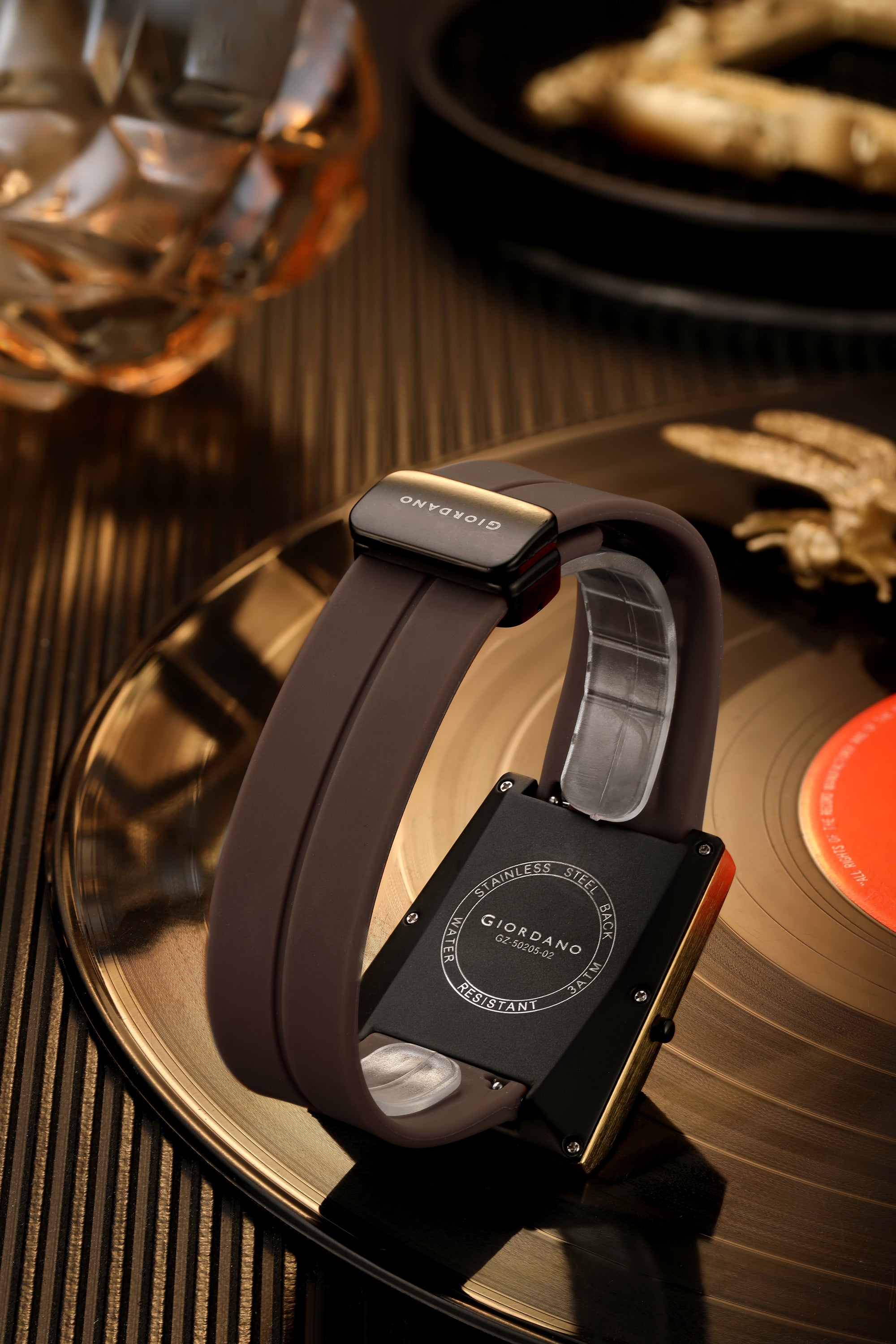 Giordano Analog Digital Watch for Men with Triangle Shape Black Dial, Dual Time Display, Brown Silicone Strap - GZ-50205-02
