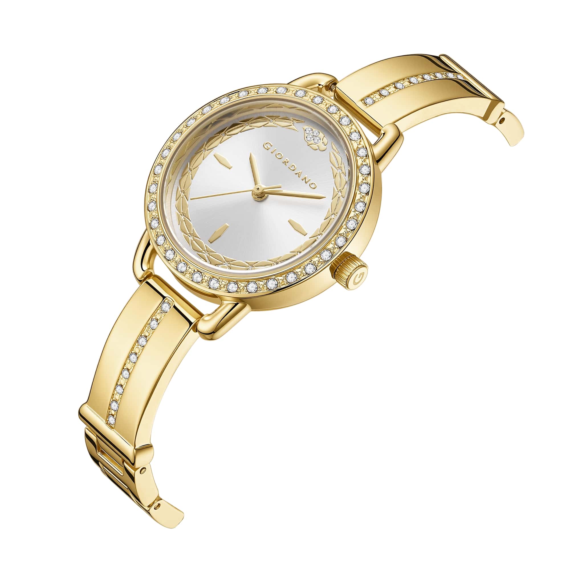 Giordano Luxury Fashion Analog Watch for Women with Elegant Dial, Crystal-Studded Bezel, Stainless Steel Strap & Water Resistant GZ-60133-11