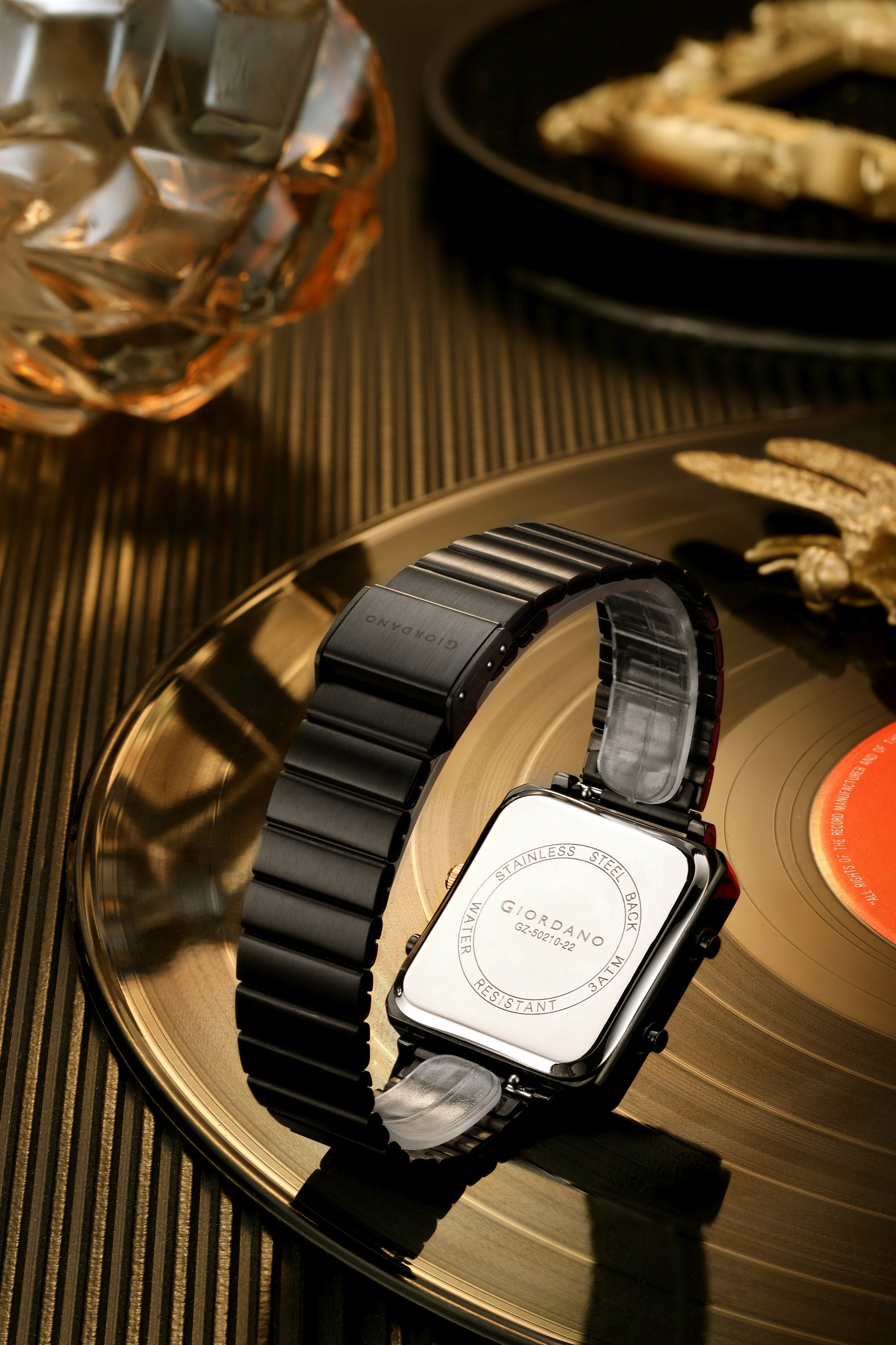 Giordano Analog Digital Watch for Men with Square White Dial, Dual Time Display, Black Stainless Steel Strap - GZ-50210-22