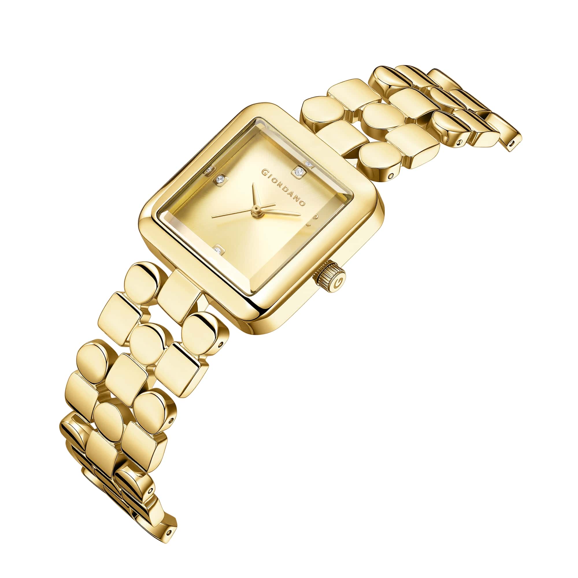 Giordano Square Analog Watch for Women with Gloss Glass Dial, Crystal Markers, Quartz Movement & Stainless Steel Strap - GZ-60134-22