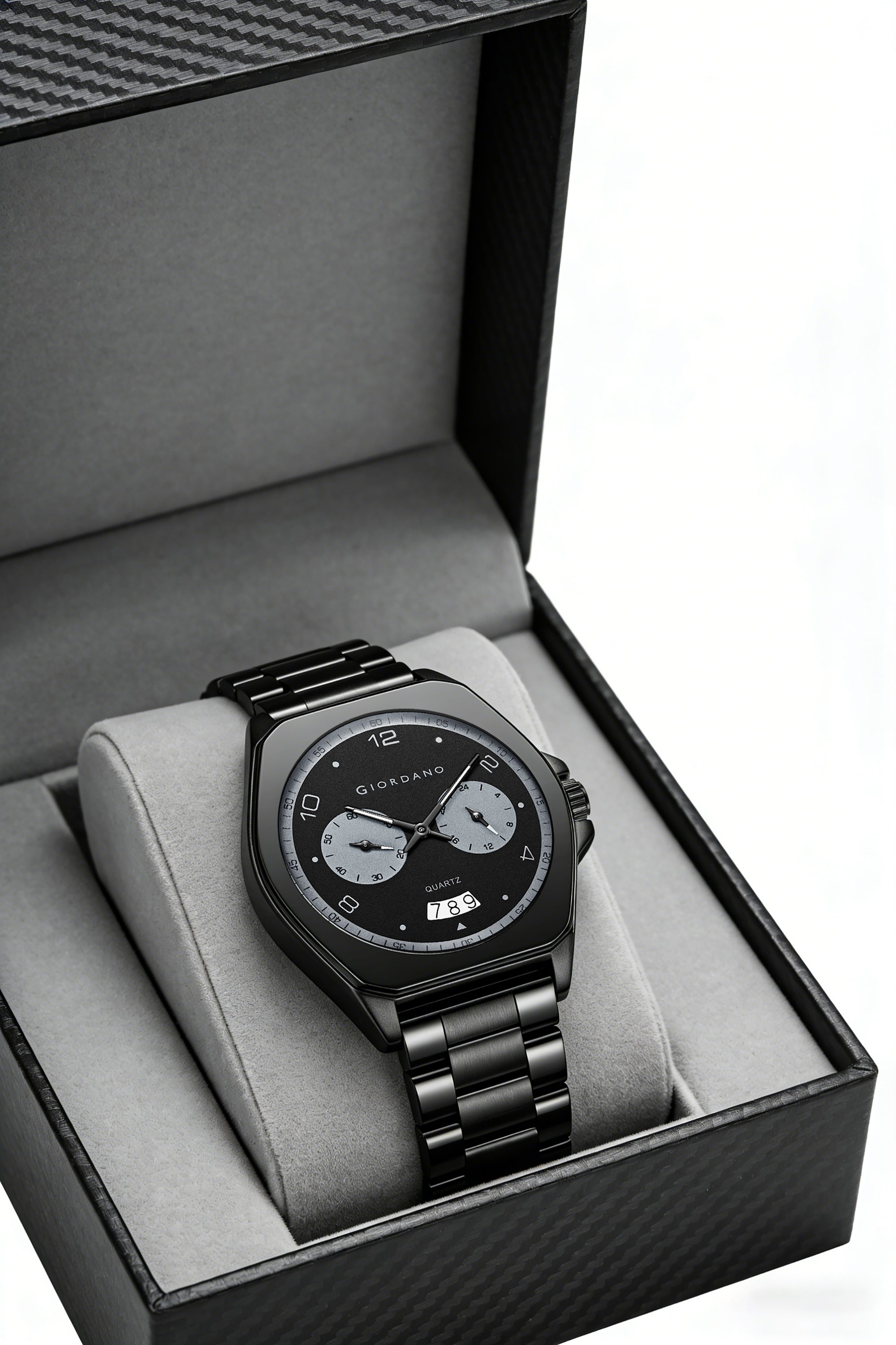 Giordano Elegant Analog Quartz Watch for Men with Multi-Function Hexagonal Dial, Date Display and Stainless Steel Strap - GZ-50213-11
