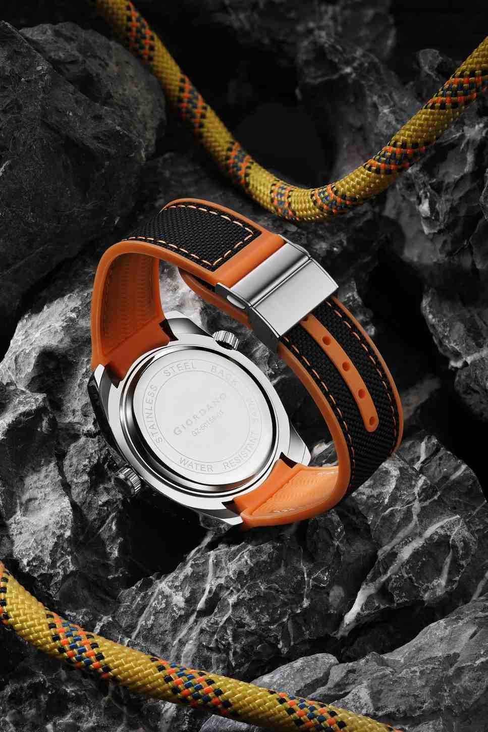 Giordano Analog Quartz Watch For Men – Round Dial with Rotating Bezel, Luminous Hour Markers, Silicone Strap, Date Display GZ-50159-01