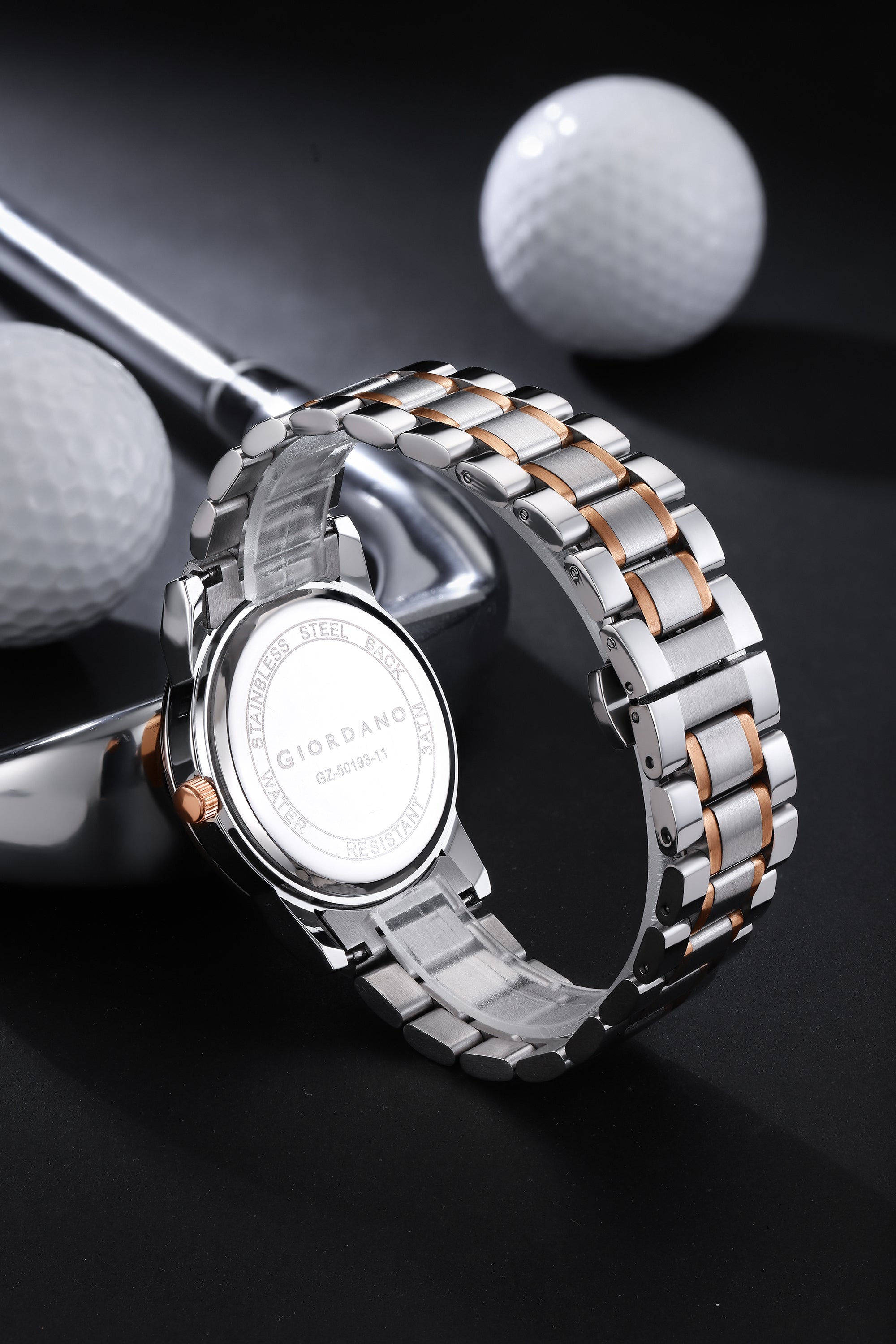 Giordano Analog Quartz Watch for Men with Grey Geometric Textured Round Dial, Luminous Hands Markers, Date Display, Faceted Bezel and Two-Tone Rose Gold & Silver Stainless Steel Strap - GZ-50193-11