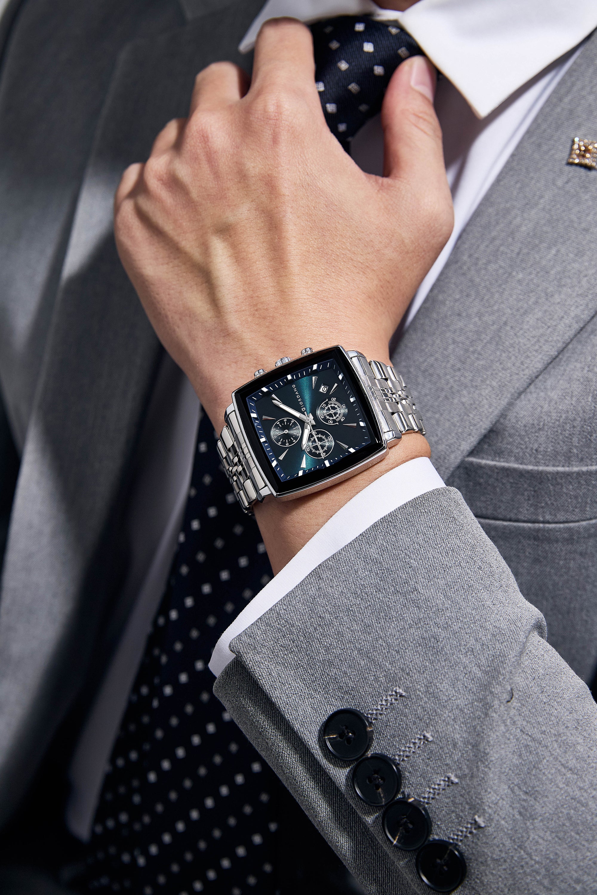 Giordano Multi Function Watch For Men With Square Blue Dial, Stainless Steel Strap And Date Display GZ-50138-22