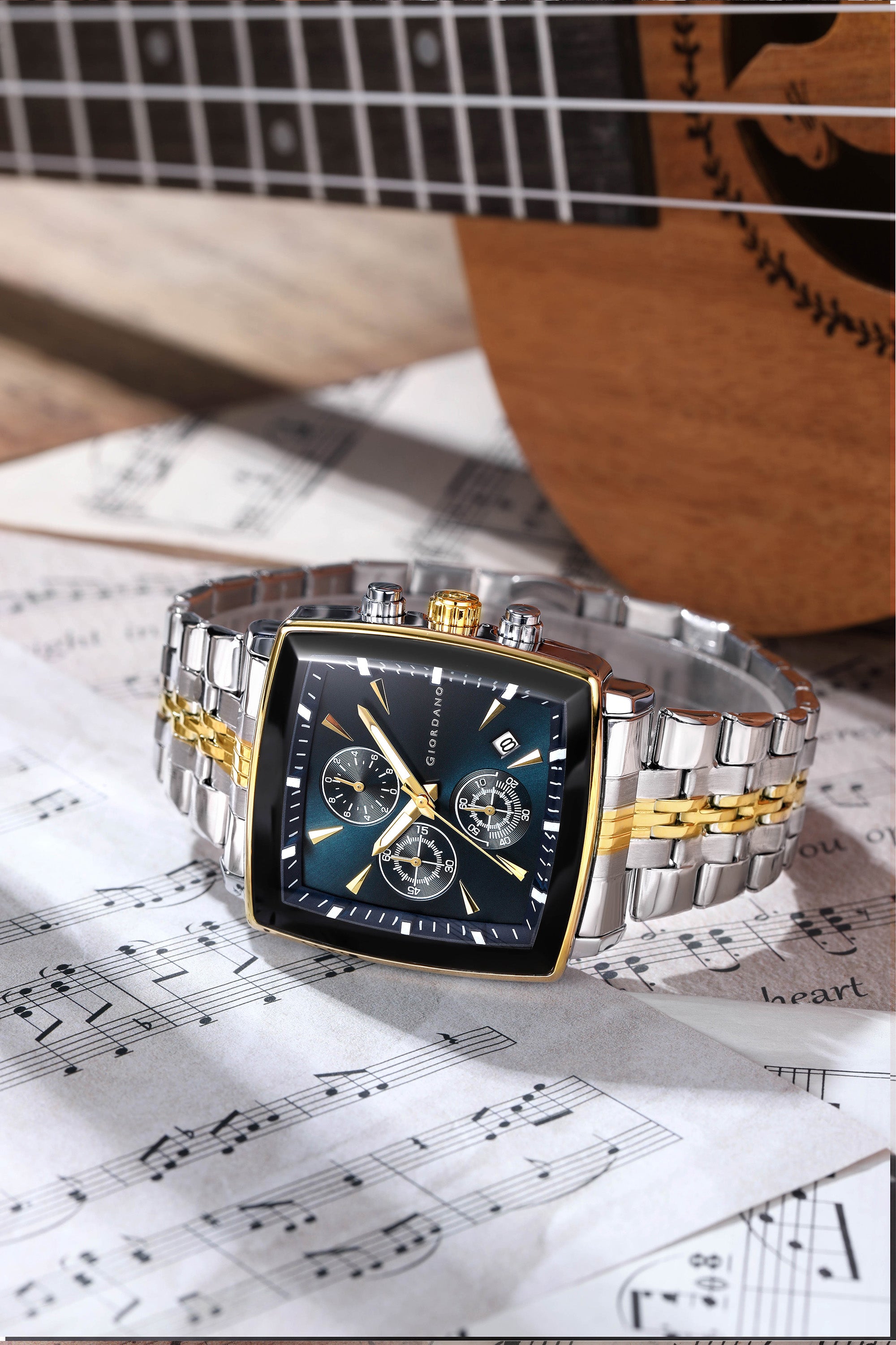 Giordano Multi Function Watch For Men With Square Blue Dial, Stainless Steel Strap And Date Display GZ-50138-44