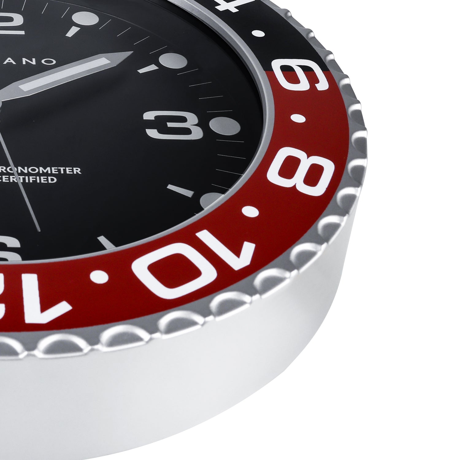 Giordano Wall Clock, Silent Sweep Non-Ticking Quartz Movement, Black Dial, Red & Black Diver Style Bezel, Plastic Frame - GDCLTM2026BLKRD