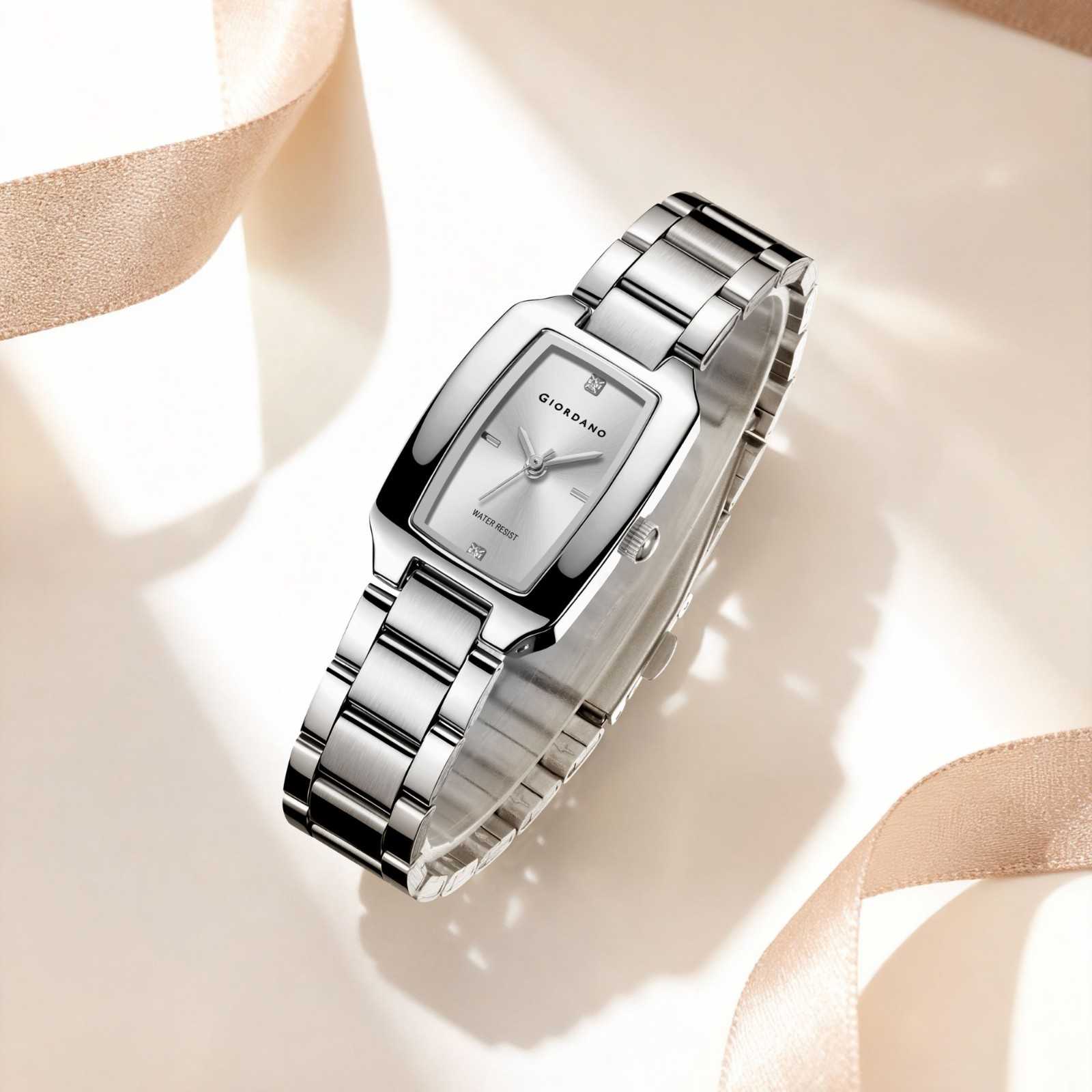 Giordano Analog Watch for Women – Rectangular Dial, Stainless Steel Strap, Crystal Accent Markers, Elegant Wristwatch - GZ-60140-11