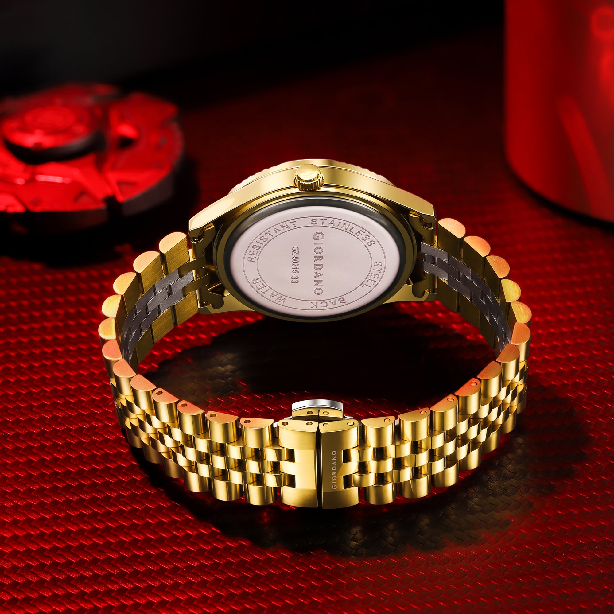 Giordano Classic Analog Quartz Watch for Men with Textured Dial, Fluted Bezel, Day & Date Display & Two-Tone Stainless Steel Strap - GZ-50215-33