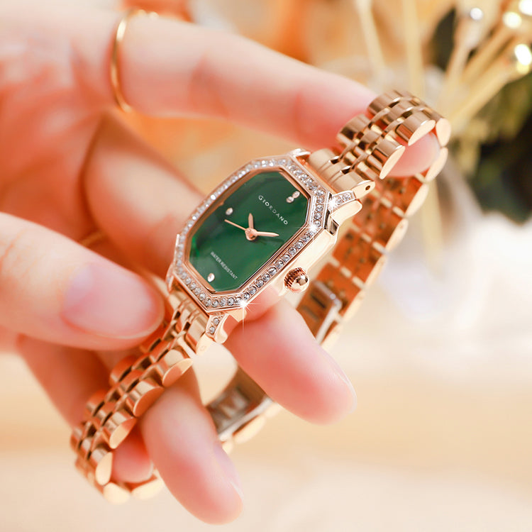 Giordano Elegant Analog Watch for Women – Classic octagonal Dial, diamond bezel and rose gold stainless steel strap | GZ-60114-33