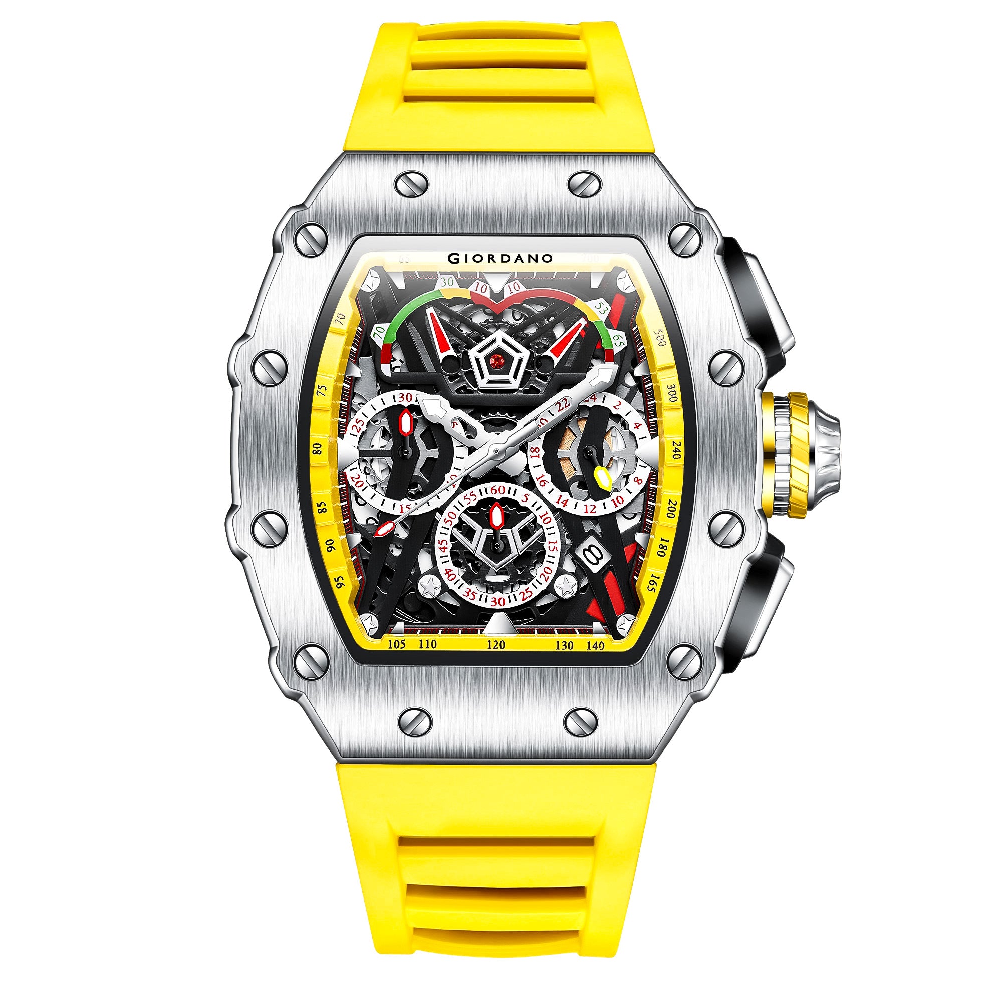 Giordano SPYDER Multifunction Watch - with Day, Date, and 24-Hour Sub-Dials | Water Resistant Square dial Unique Design Wrist Watch for Man | Best Gift for Males - GZ-50120-05