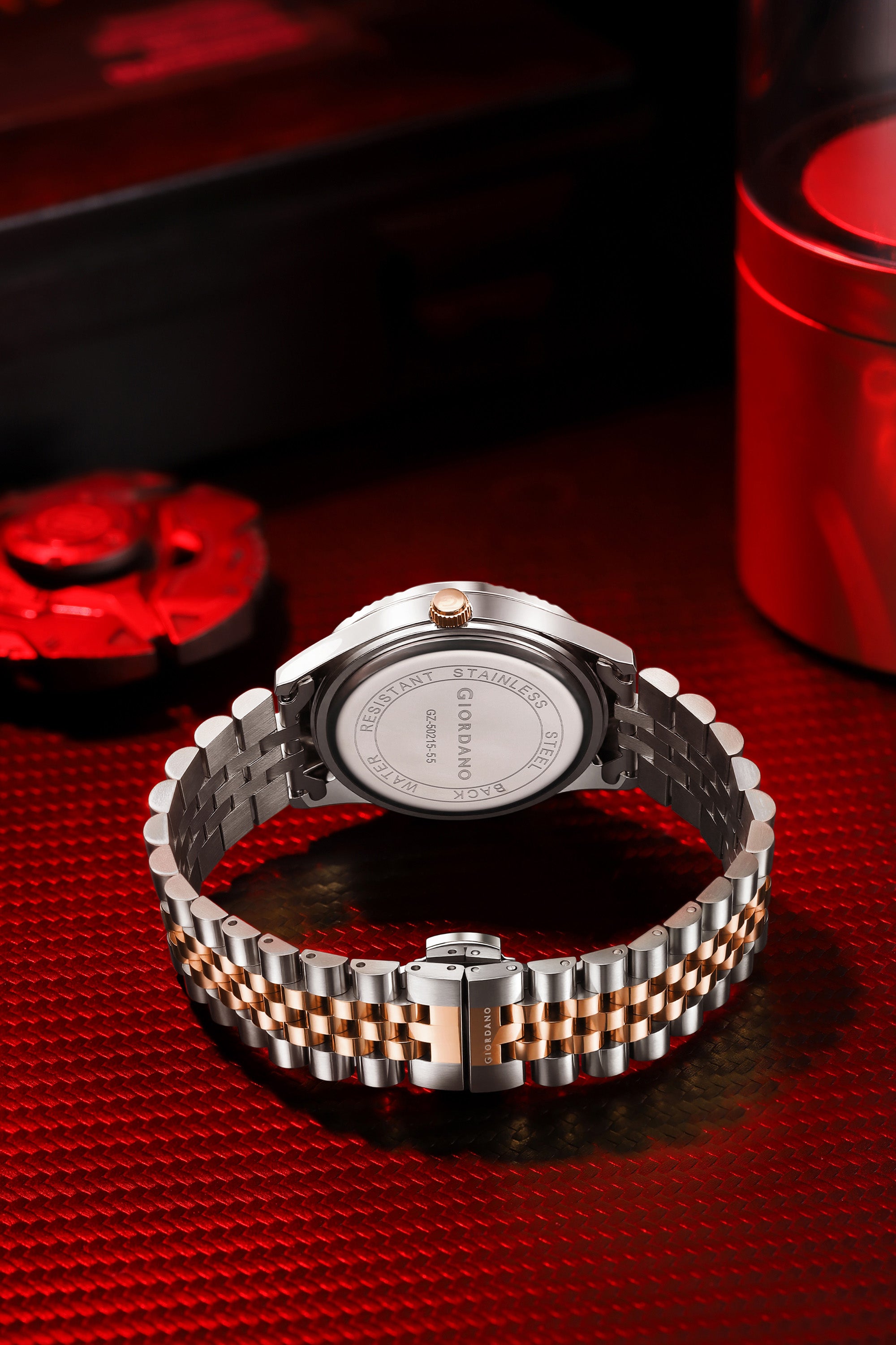 Giordano Classic Analog Quartz Watch for Men with Textured Dial, Fluted Bezel, Day & Date Display & Two-Tone Stainless Steel Strap - GZ-50215-55