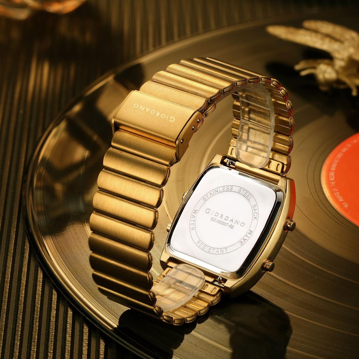 Giordano Analog Digital Watch for Men with Square White Dial, Day Function, Gold Stainless Steel Strap - GZ-50207-22