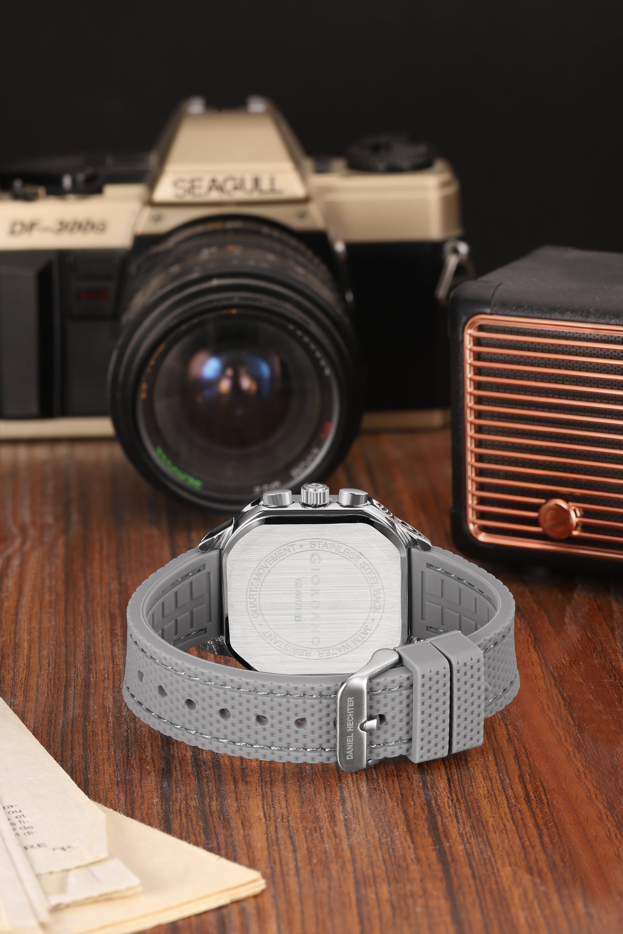 Giordano Analog Chronograph Watch for Men with Square Dial, Multi-Function Subdials, Quartz Movement and Silicone Strap - GZ-50171-22