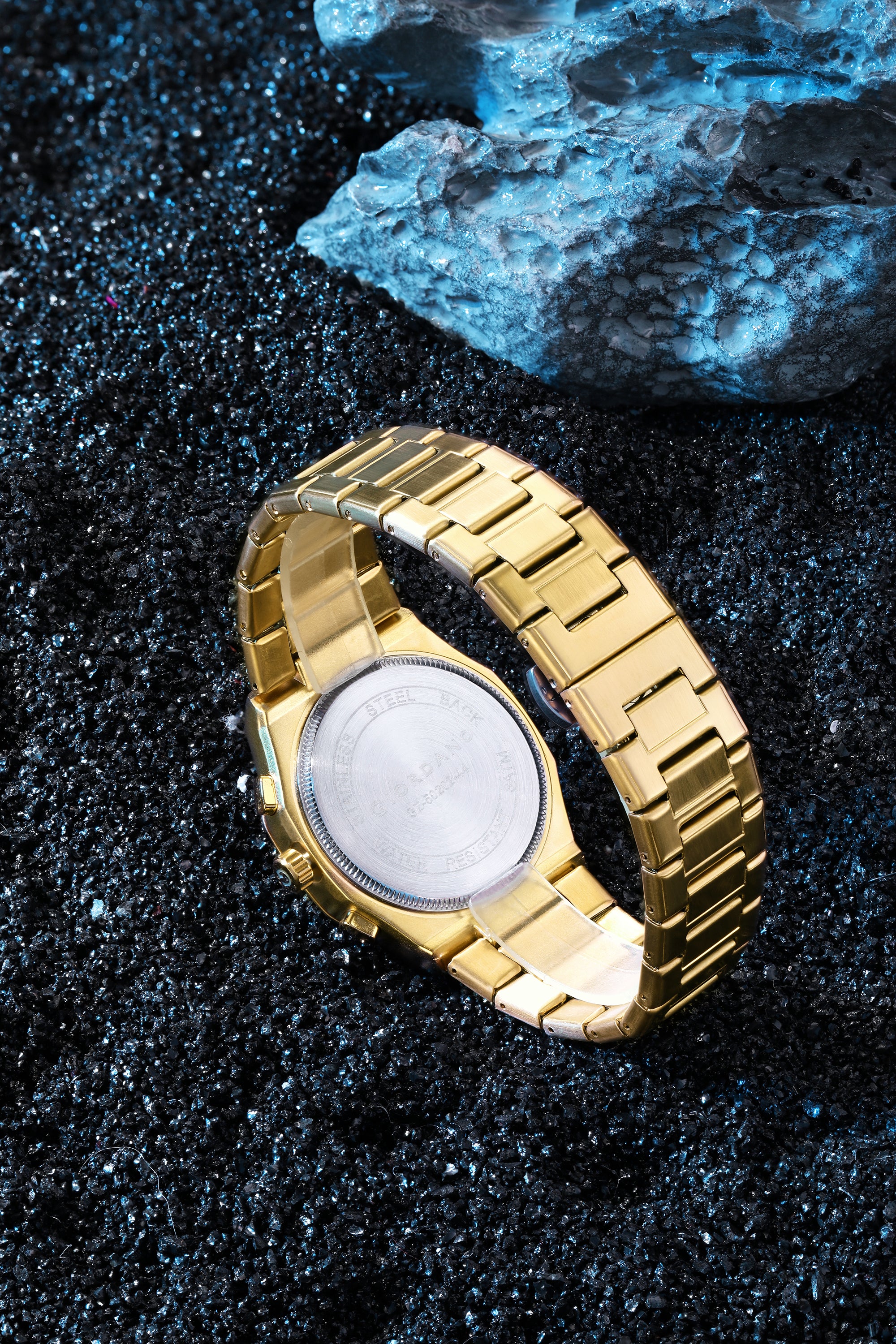 Giordano Chronograph Analog Quartz Watch for Men with Round Gold Dial, Octgonal case, Date Function, Luminous Hands and Hour Markers, Gold Stainless Steel Strap - GZ-50202-44