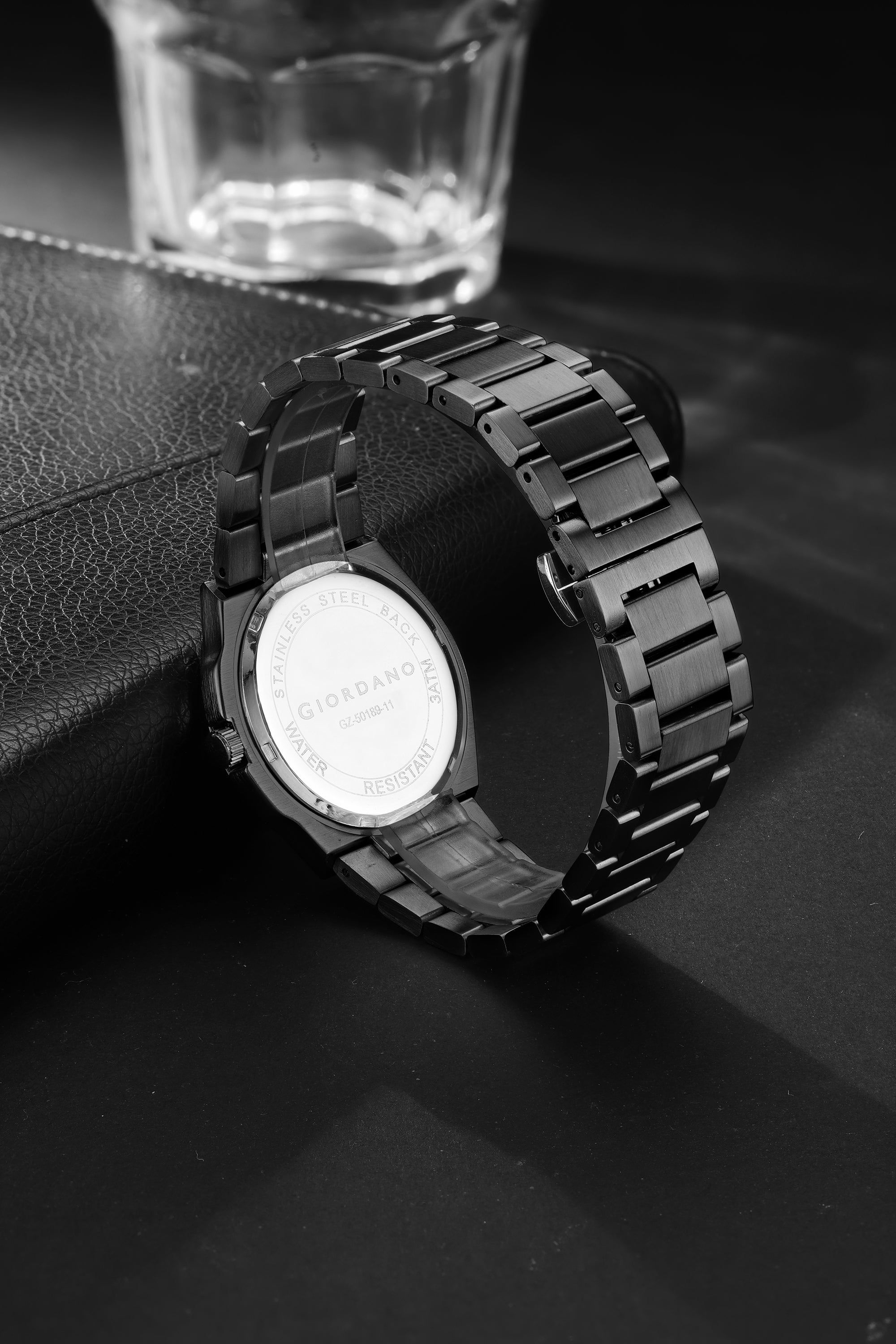 Giordano Classic Formal Analog Quartz Watch for Men with Blue Sunray Round Dial, Minimalist Markerless Design, Luminous Hands, Quartz Movement and Black Stainless Steel Strap - GZ-50189-11