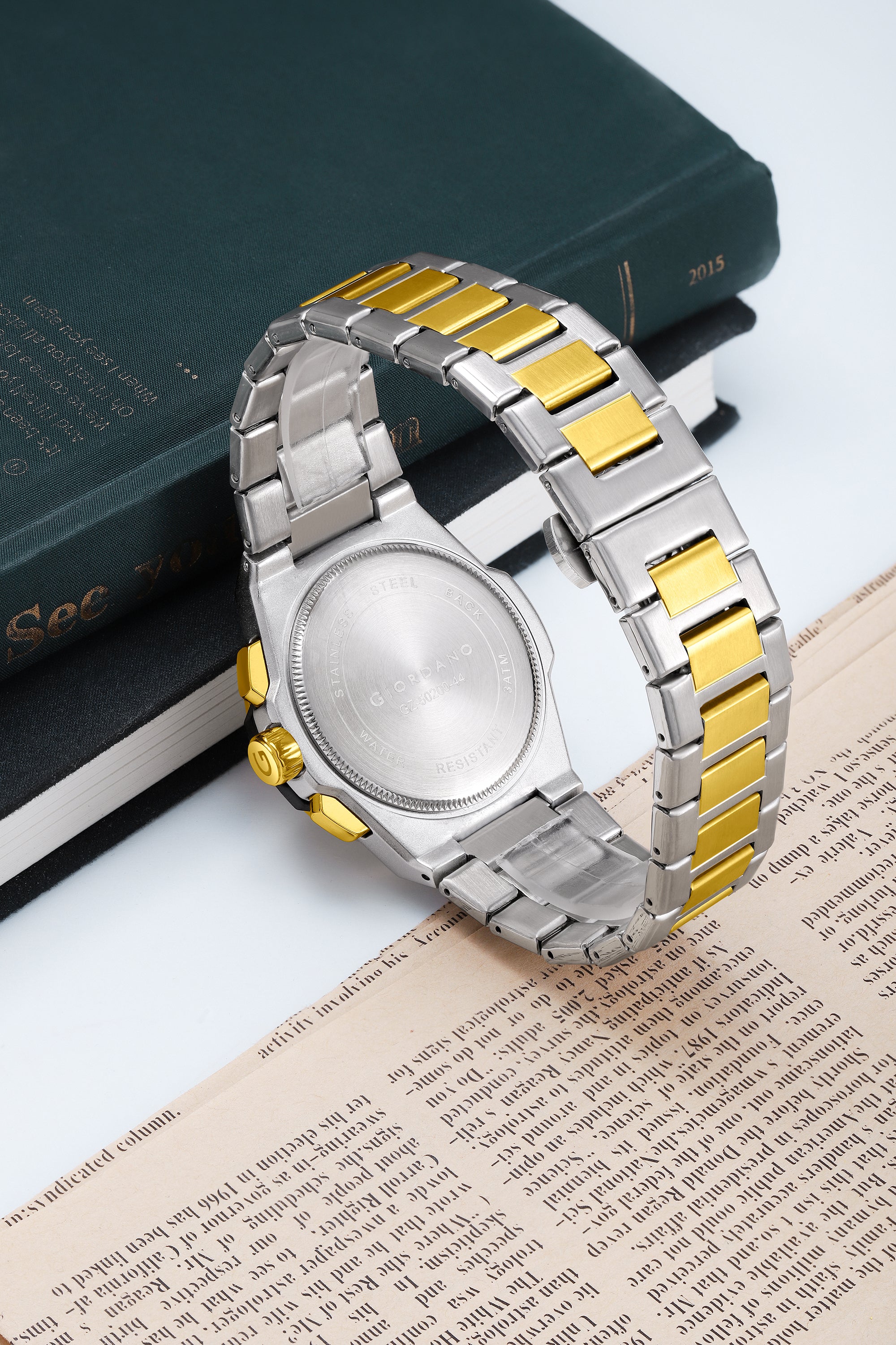 Giordano Chronograph Analog Quartz Watch for Men with Round White Dial, Date Function, Luminous Hands and Markers, Silver and Gold Stainless Steel Strap - GZ-50200-44