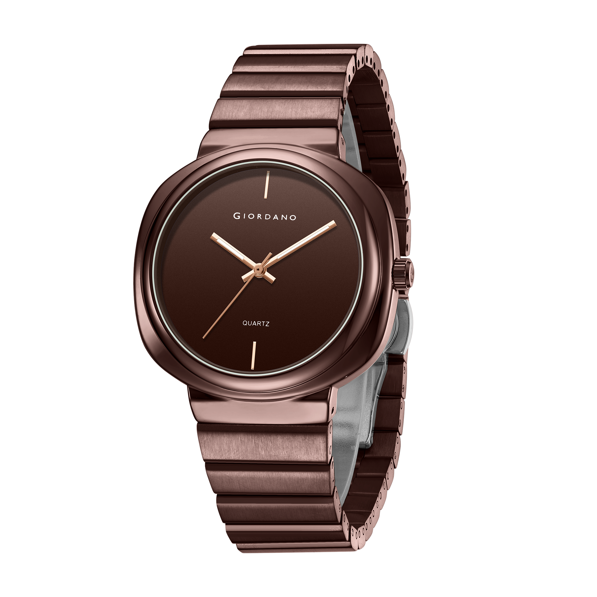 Giordano Analog Quartz Watch for Men with Brown Round Dial, Baton Hour Markers and Brown Stainless Steel Expansion Bracelet Strap - GZ-50233-66