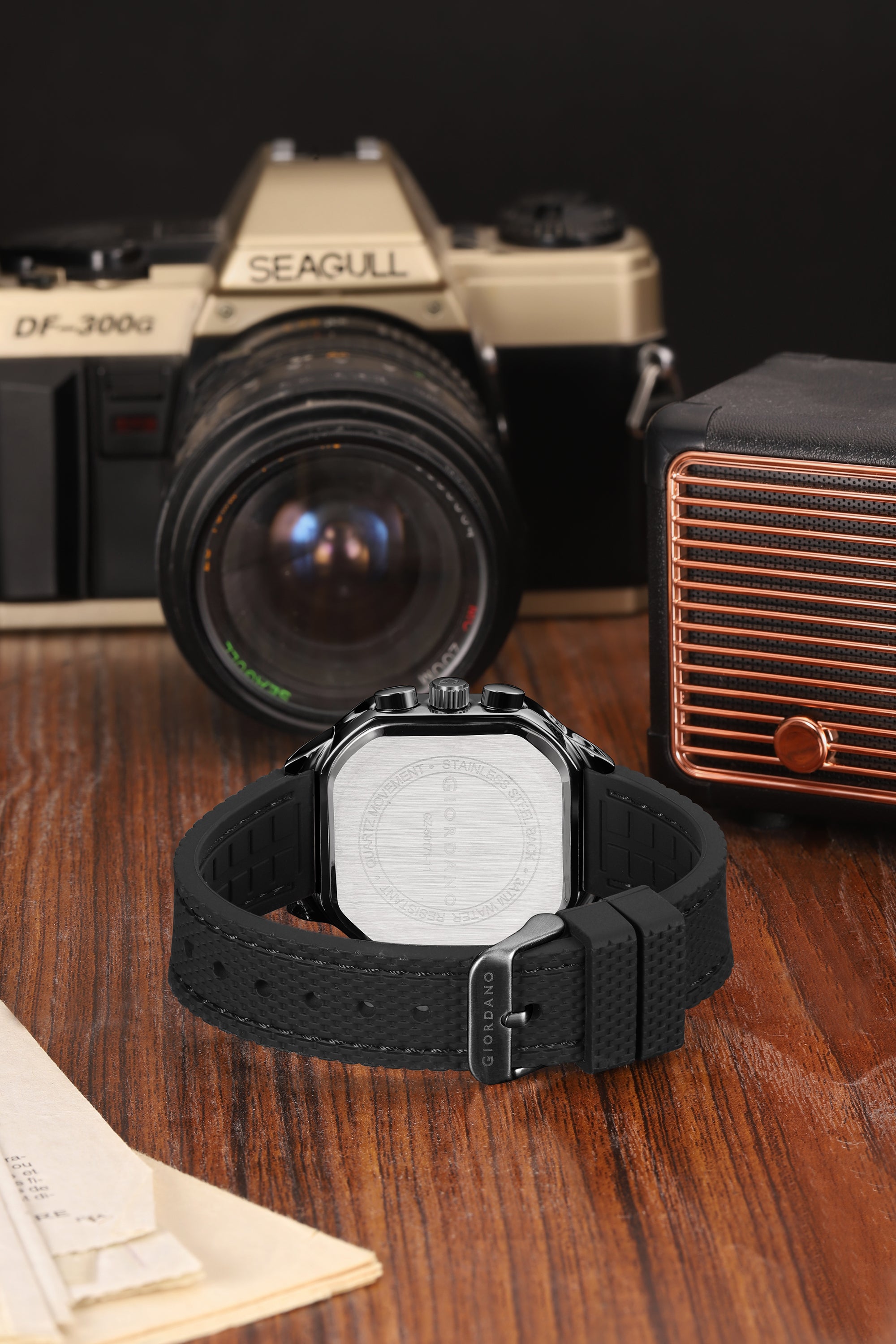 Giordano Analog Chronograph Watch for Men with Square Dial, Multi-Function Subdials, Quartz Movement and Silicone Strap - GZ-50171-11