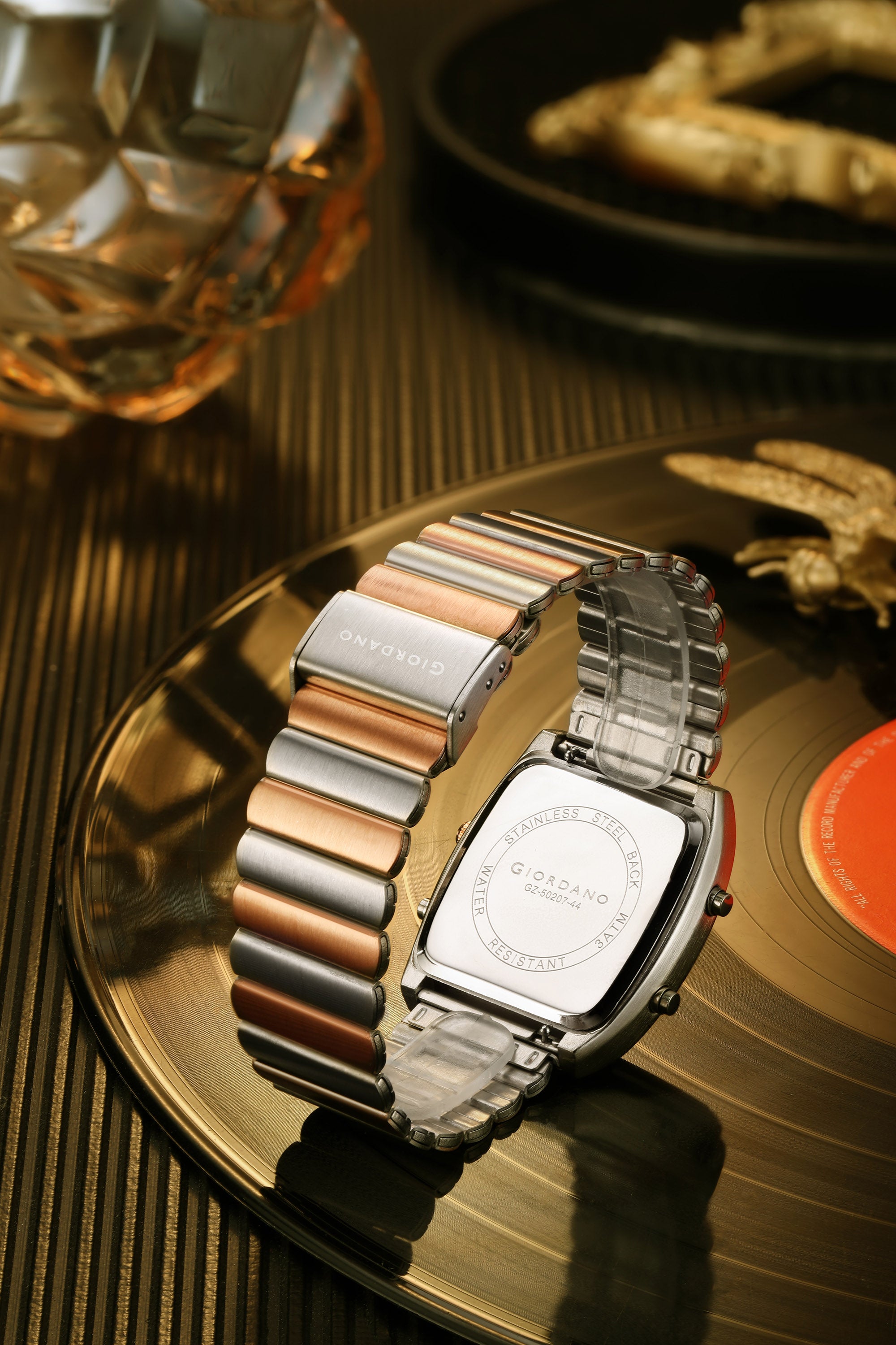 Giordano Analog Digital Watch for Men with Square White Dial, Day Function, Silver and Rose Gold Stainless Steel Strap - GZ-50207-44
