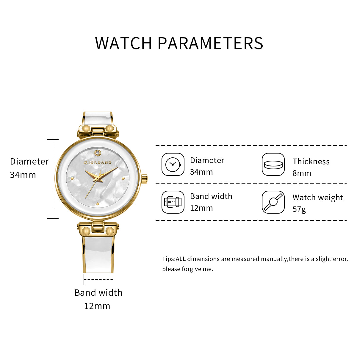 Giordano Designer Analog Watch for Women – Glossy Round Dial & Bracelet Style Stainless Steel Strap | GZ-60099-88