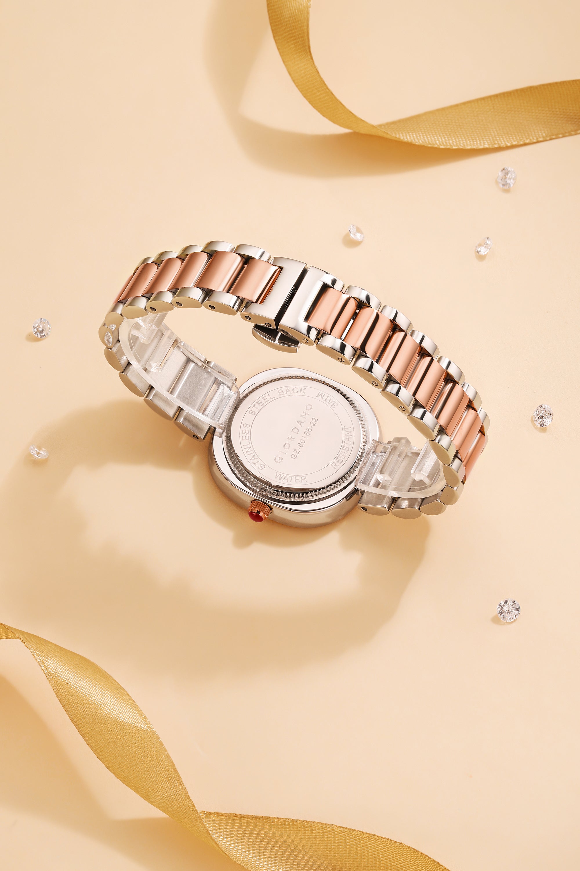 Giordano Analog Quartz Watch for Women with Bangle Square Purple Dial, Blue Crown, Crystal Studded Hour Markers and Bezel, Silver and Rose Gold Stainless Steel Strap - GZ-60166-22