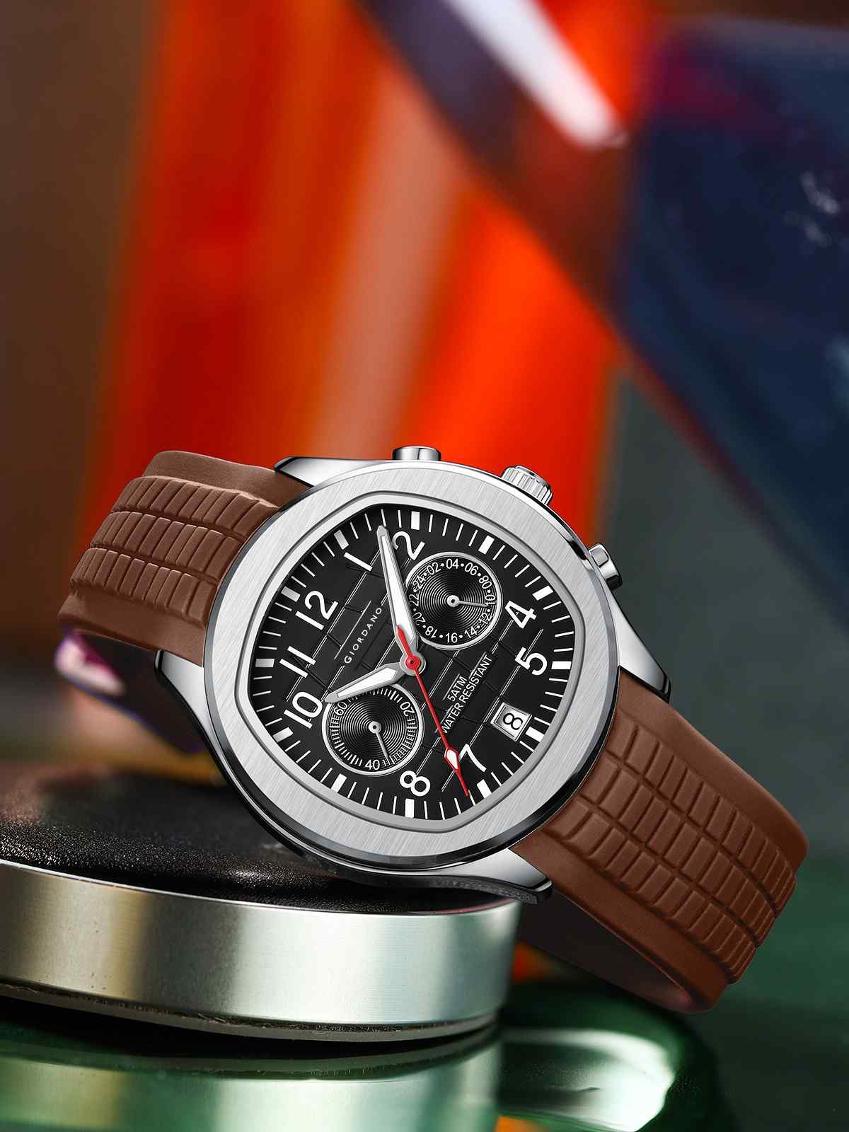 Giordano Two Eyed Multifunction Watch for Men – 50 ATM Water Resistance, Date Display,Textured Dial and Silicon Strap GZ-50158-01