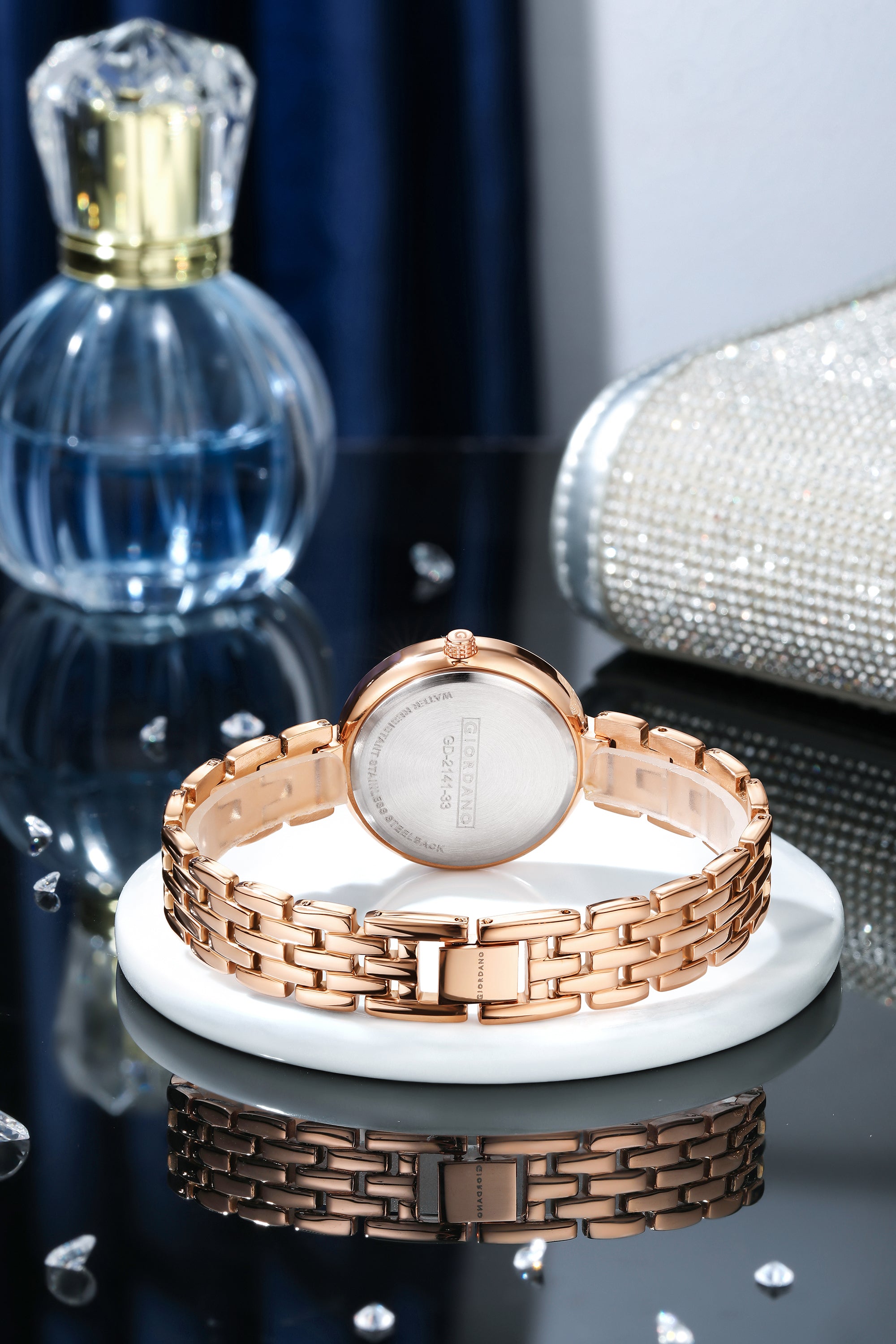 Giordano Analog Watch for Women with Diamond Indices, Stainless Steel Strap and Crystal Embellished Bezel | GD-2141-33